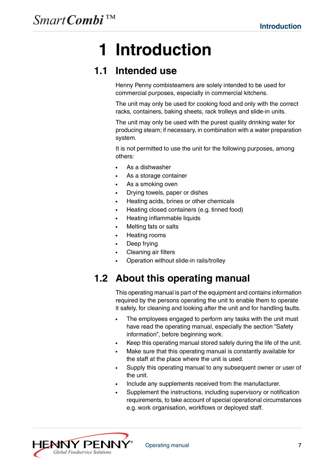 Henny Penny FM05-061-A Intended use, About this operating manual 