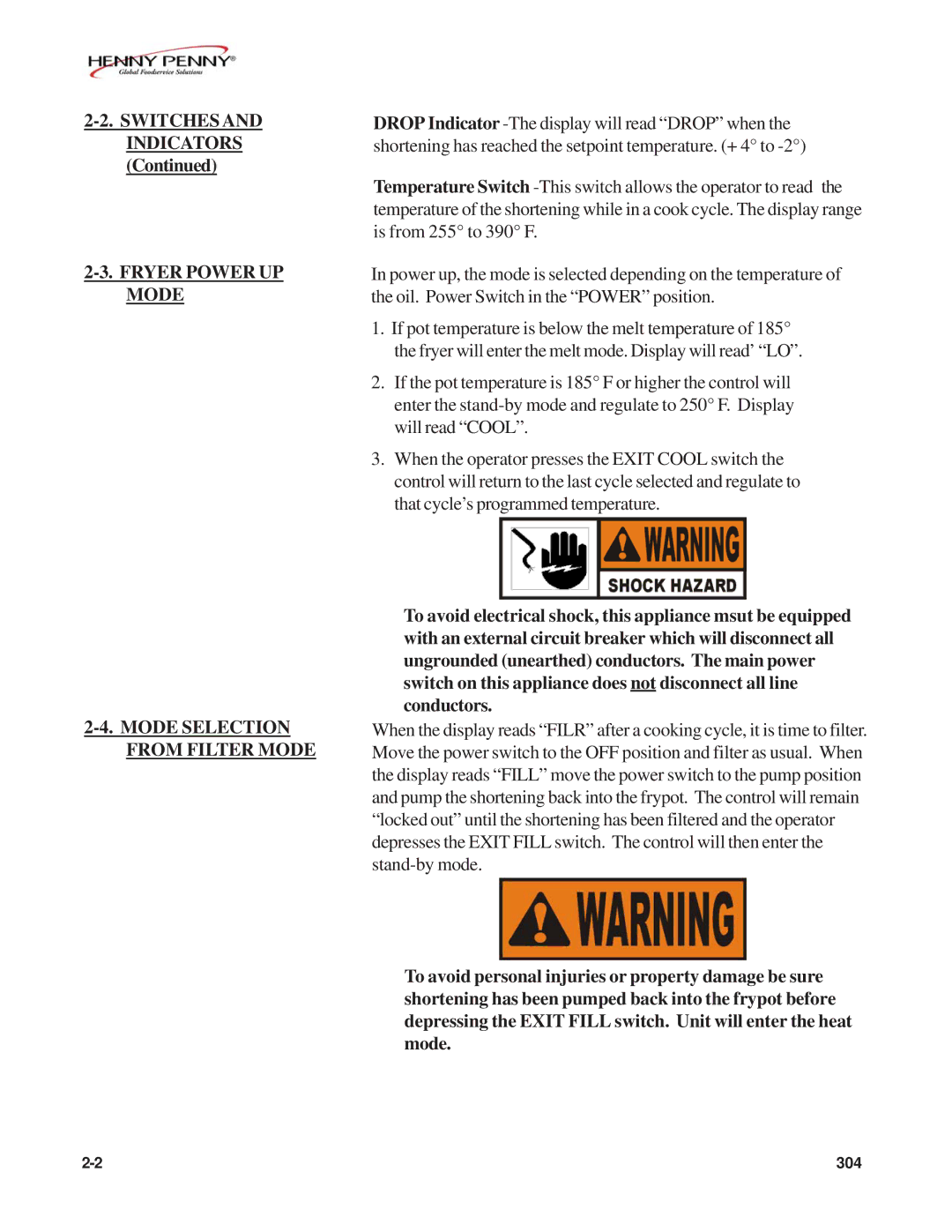 Henny Penny FM07-020-F manual Fryer Power UP Mode Mode Selection from Filter Mode 