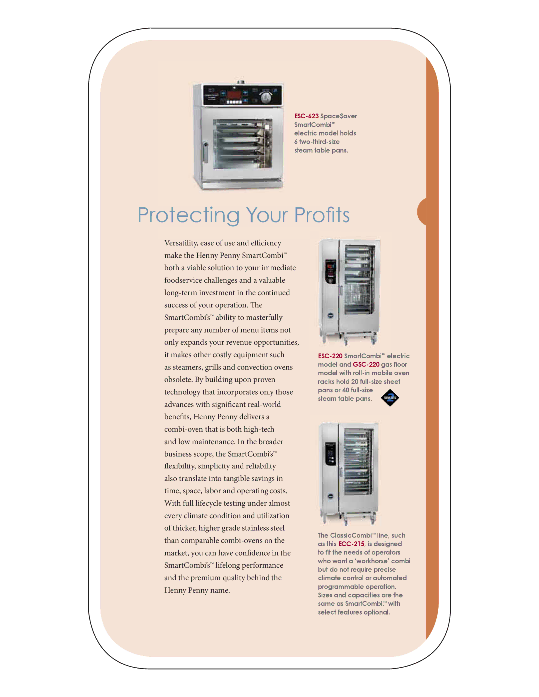 Henny Penny ESC-615 electric, GSC-215 gas, GSC-120 Gas, ESC-215 electric manual Protecting Your Proﬁts, Steam table pans 