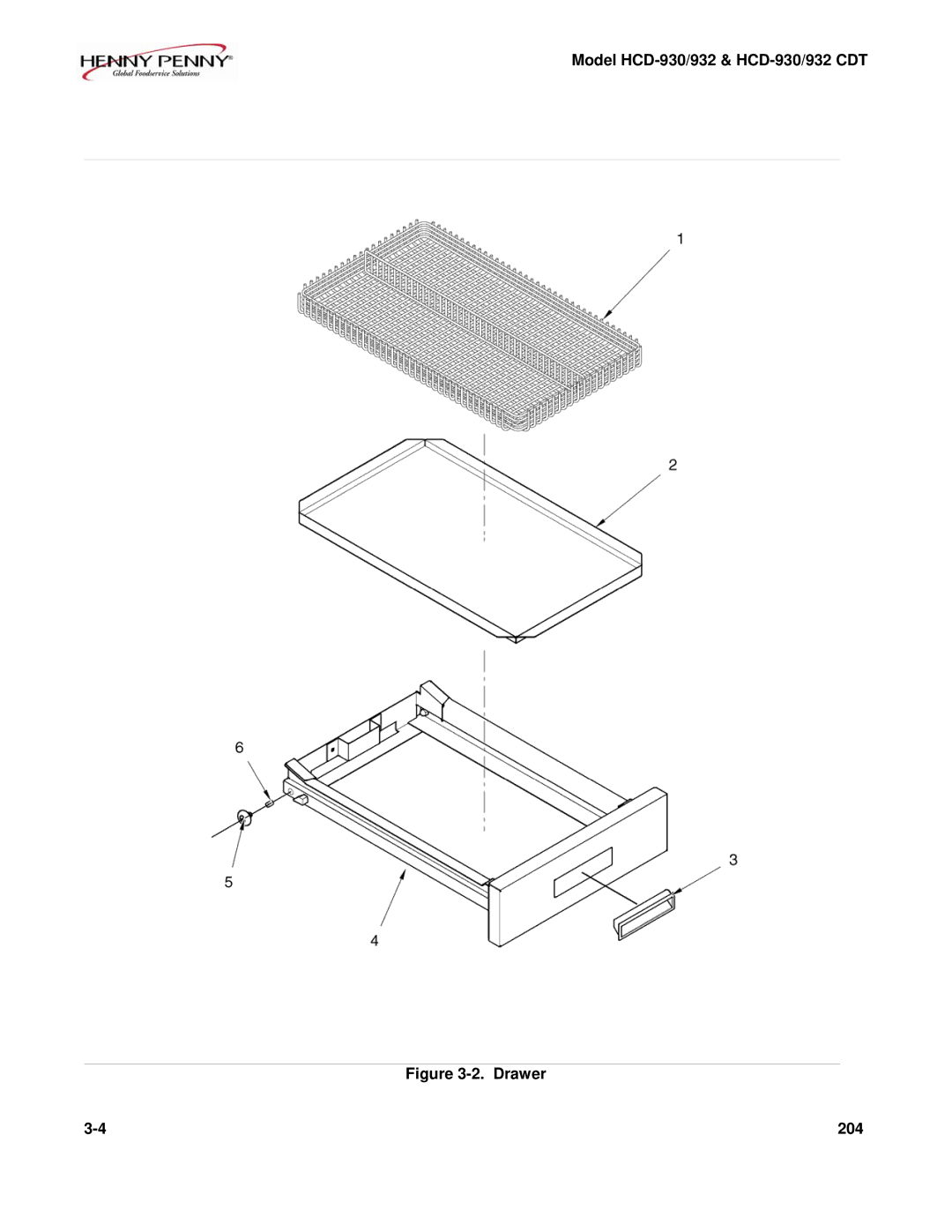 Henny Penny HCD-930/932 CDT warranty Drawer 204 