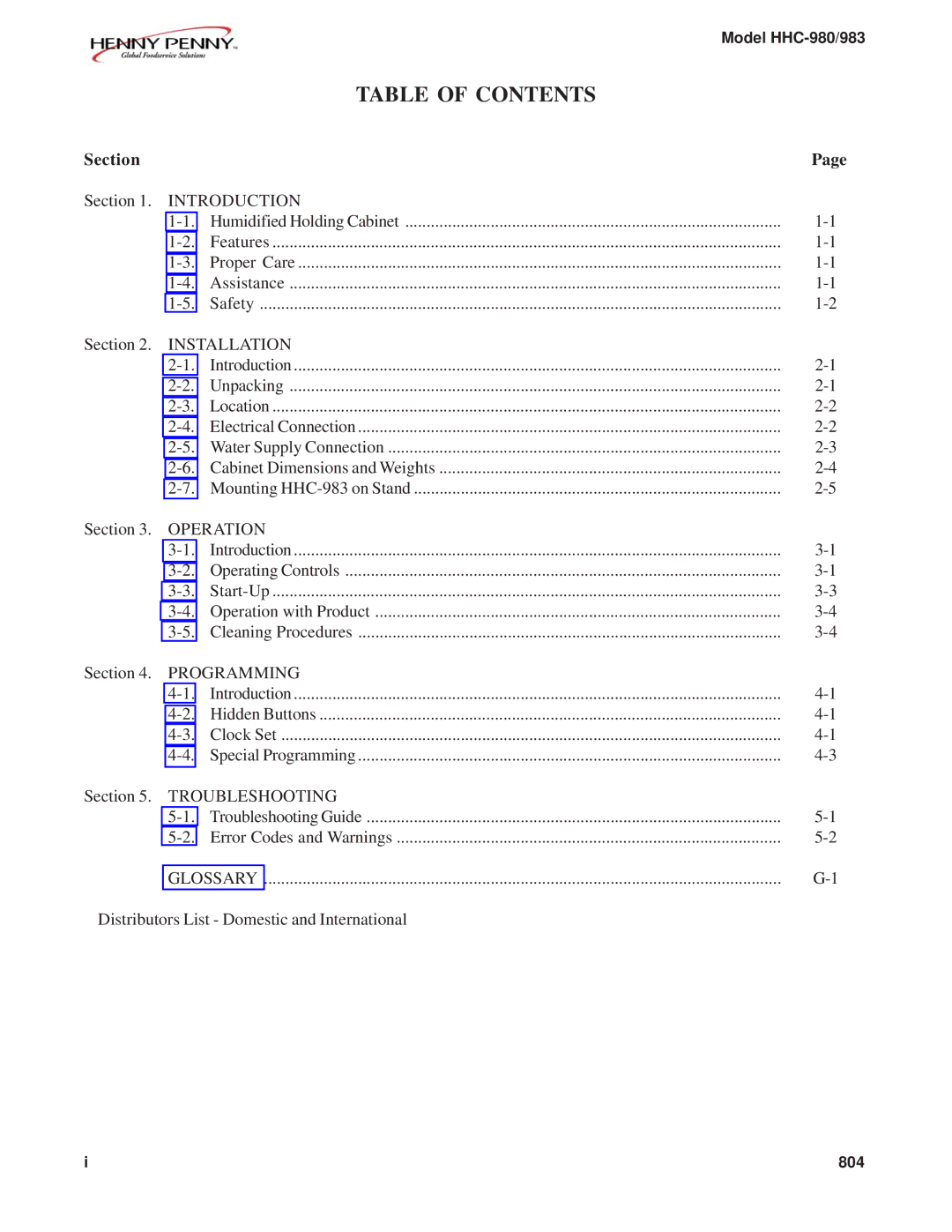 Henny Penny HHC-980, HHC-983 dimensions Table of Contents 