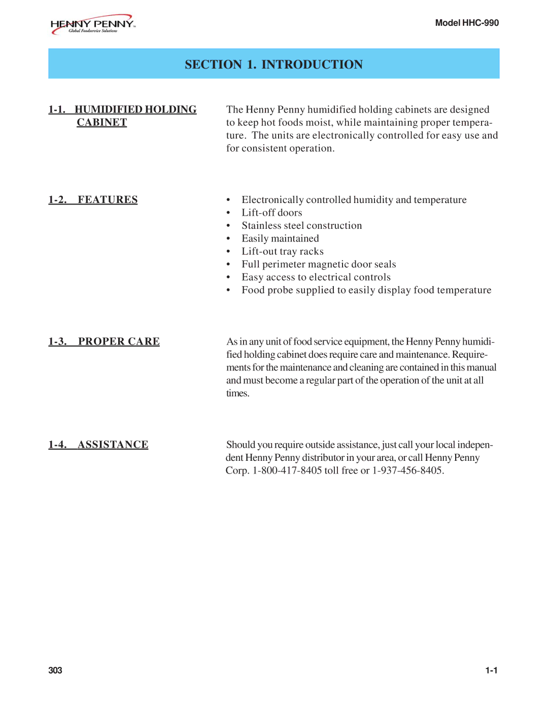 Henny Penny HHC-996, HHC-990, HHC-997, HHC-993, HHC-992, HHC-998 manual Introduction, Features, Proper Care, Assistance 