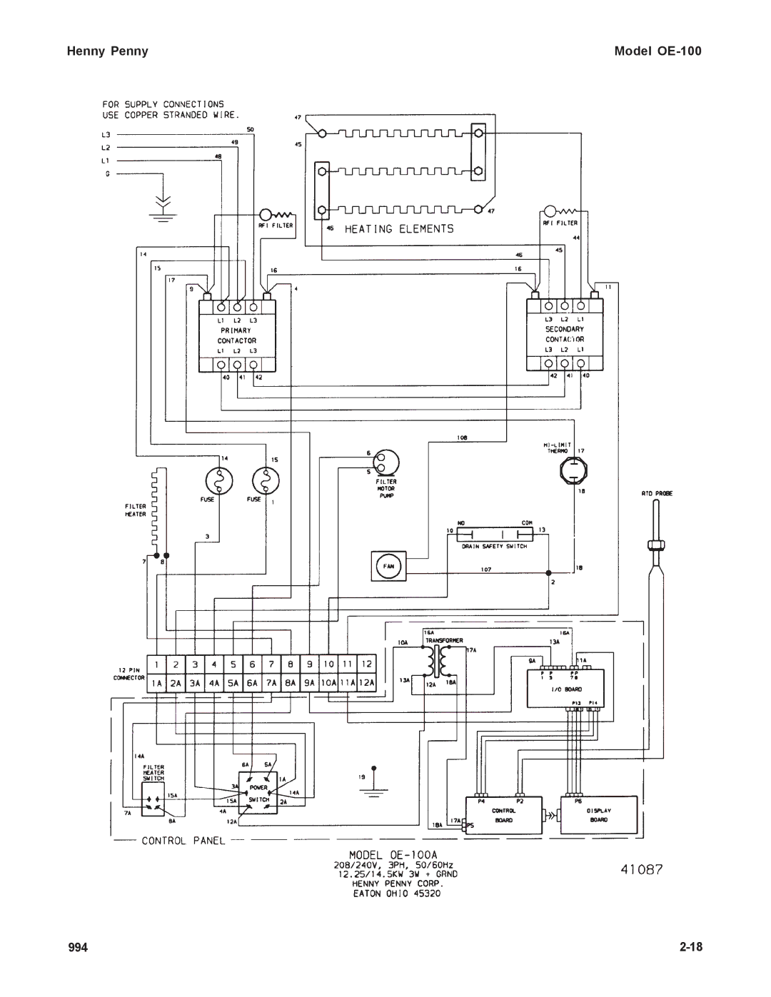 Henny Penny manual Henny Penny Model OE-100 994 