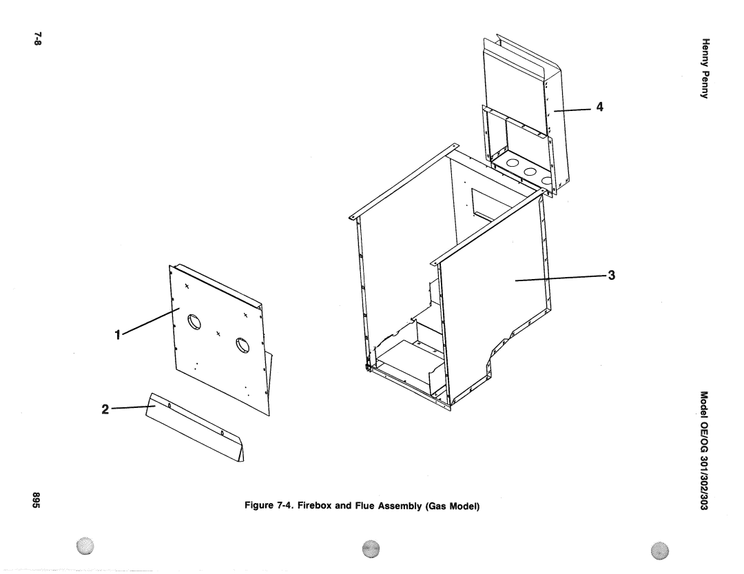 Henny Penny OG-30X, OE-30X manual Firebox and Flue Assembly Gas Model 