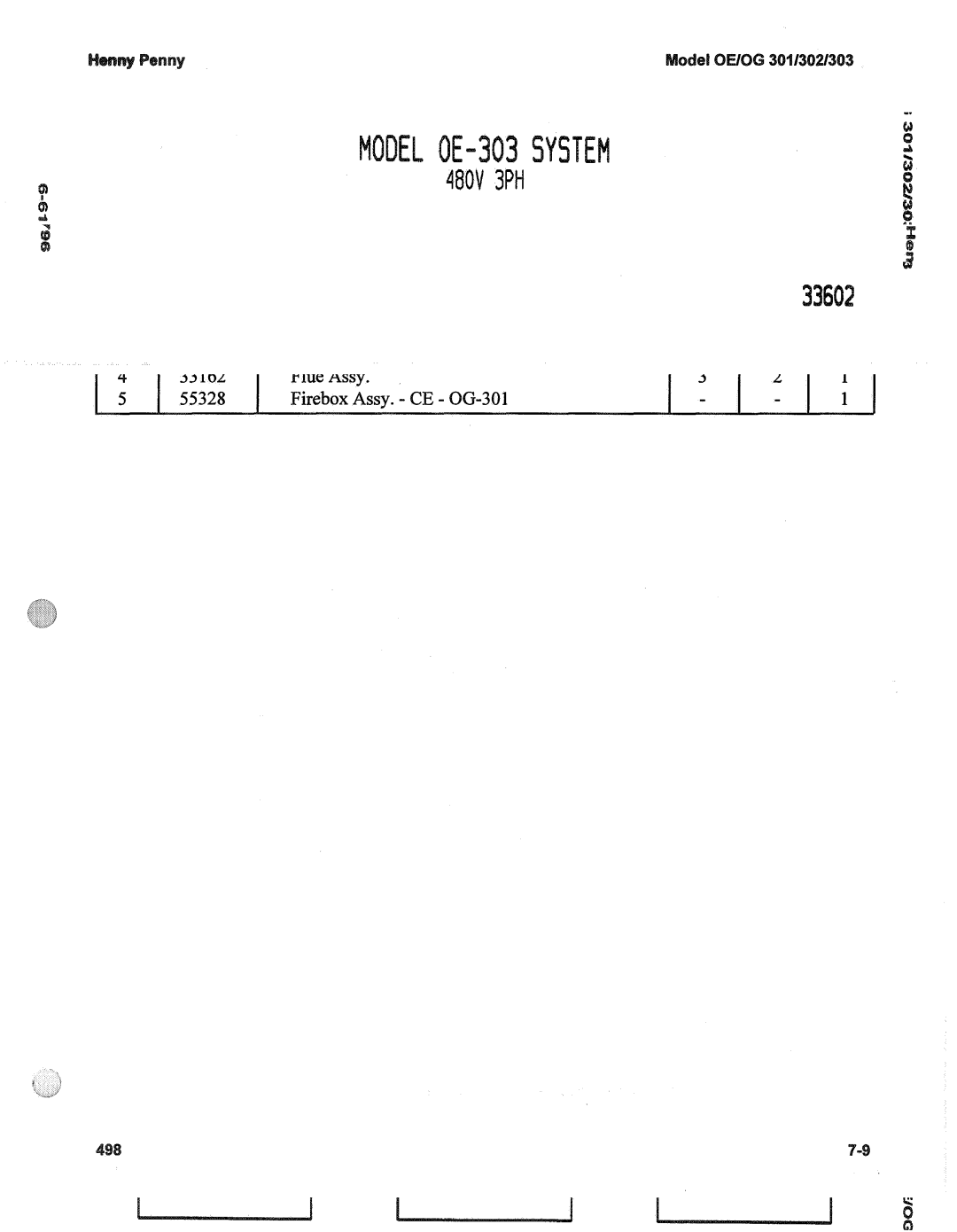 Henny Penny OE-30X, OG-30X manual Part Description Quantity per unit 