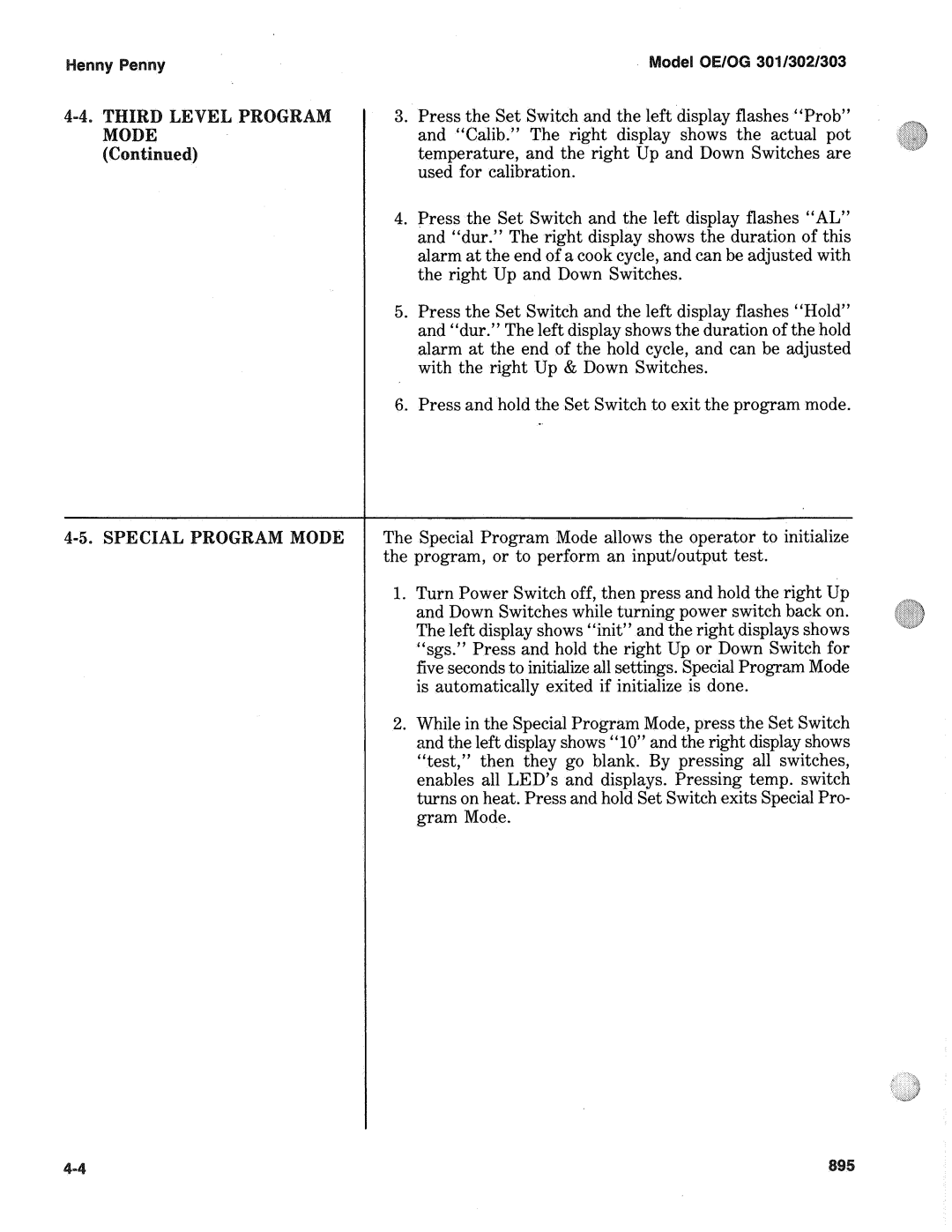 Henny Penny OE/OG 301, OE/OG 303, OE/OG 302 manual El 30113Q21303 