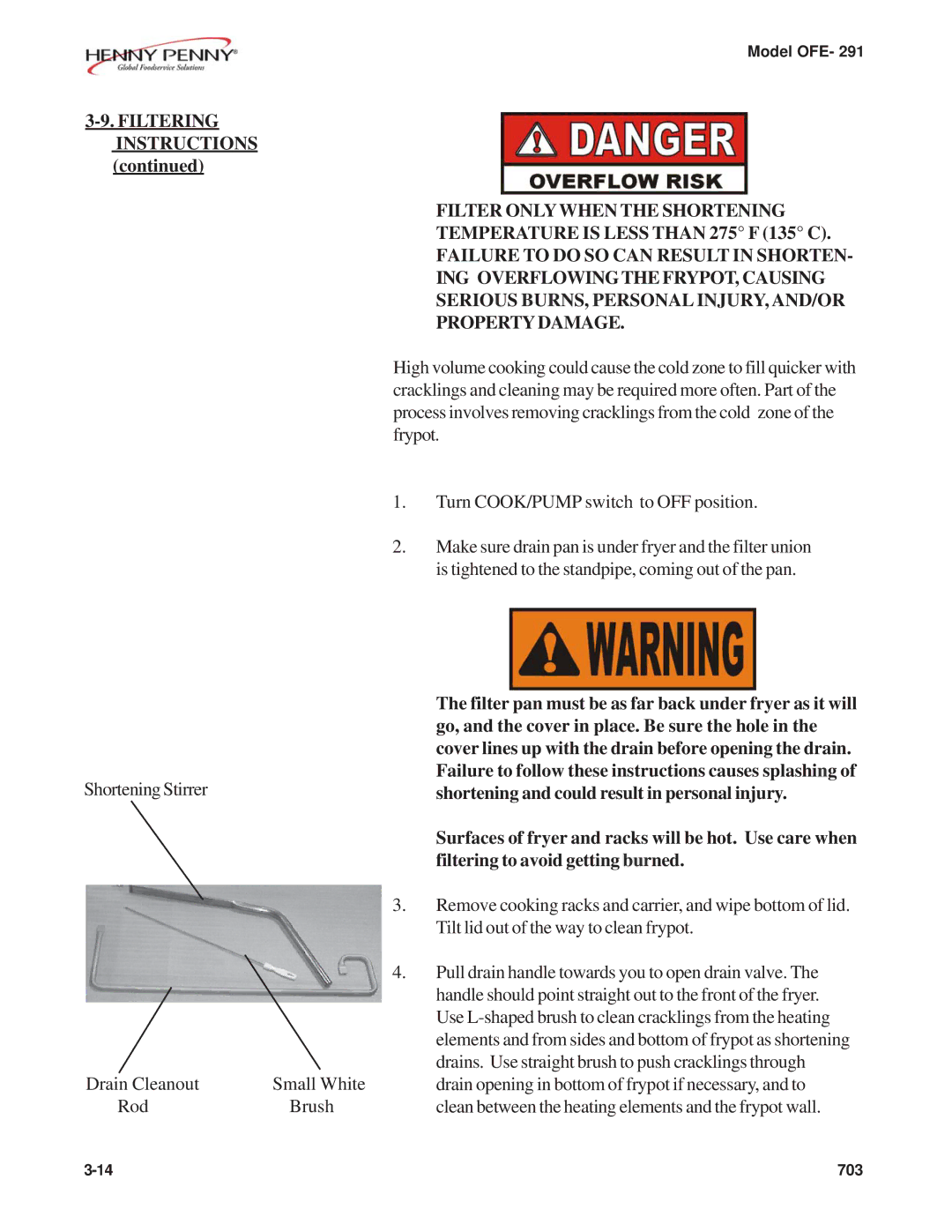 Henny Penny OFE- 291 manual Filtering Instructions 