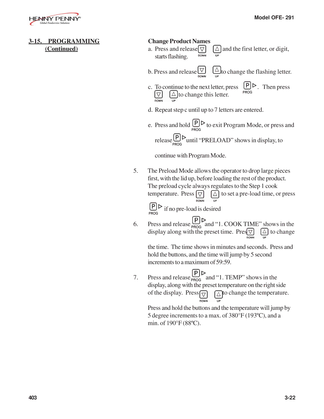 Henny Penny OFE- 291 manual Programming, Change Product Names 