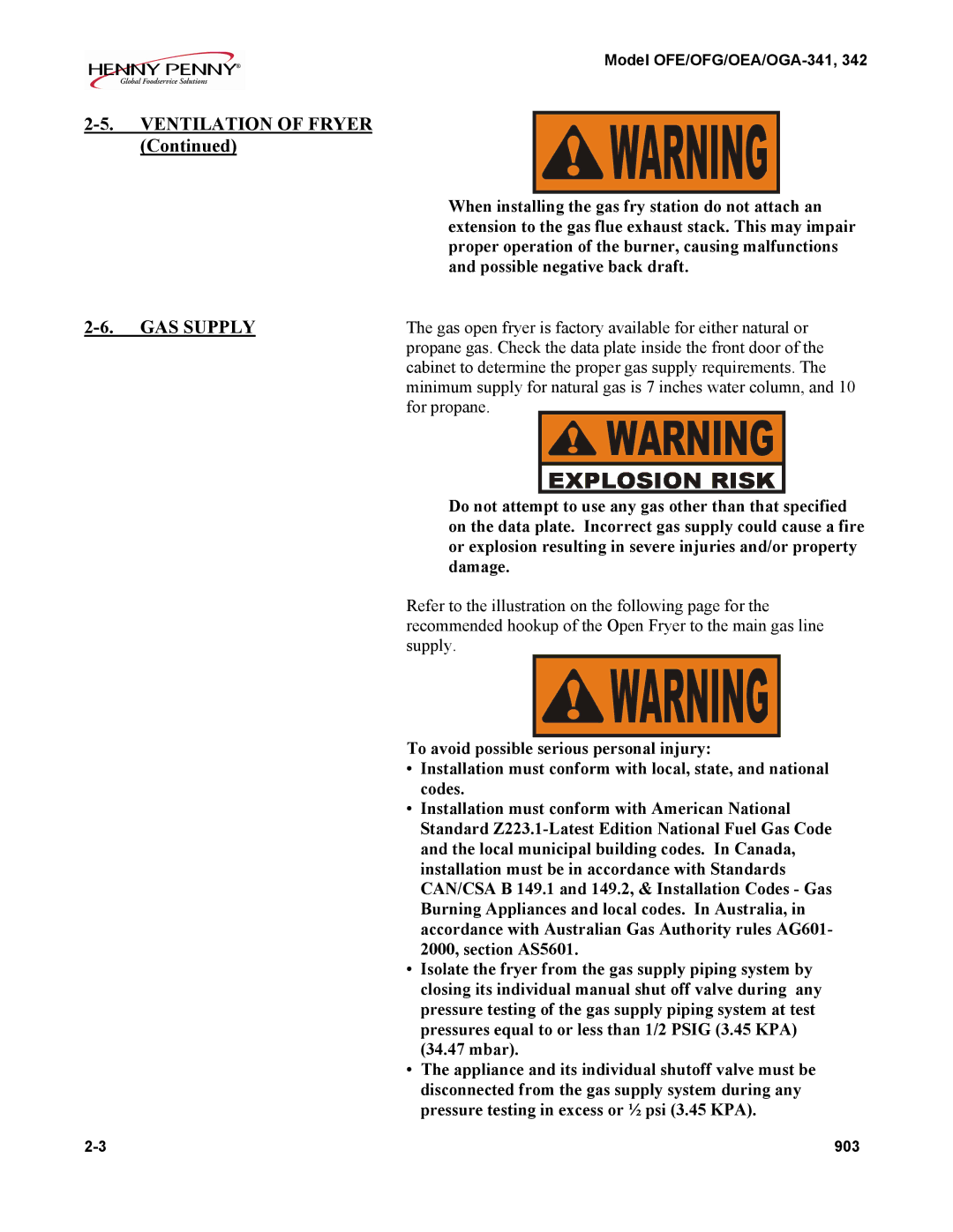 Henny Penny OFE-341 installation instructions GAS Supply 