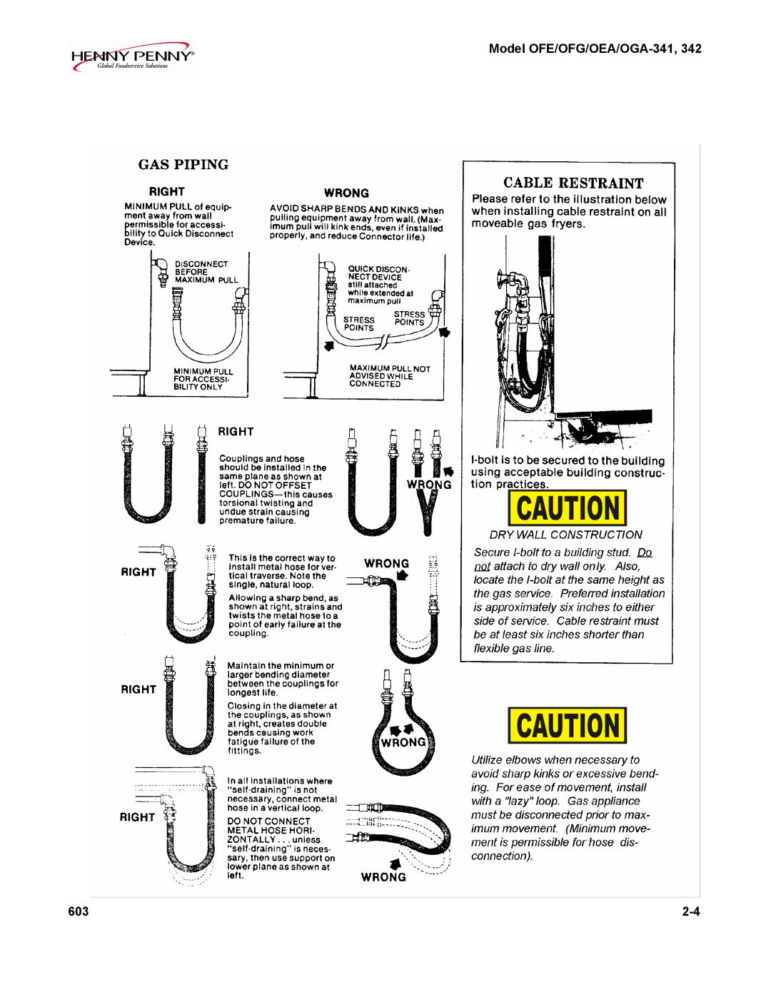 Henny Penny OFE-341 installation instructions Model OFE/OFG/OEA/OGA-341 603 