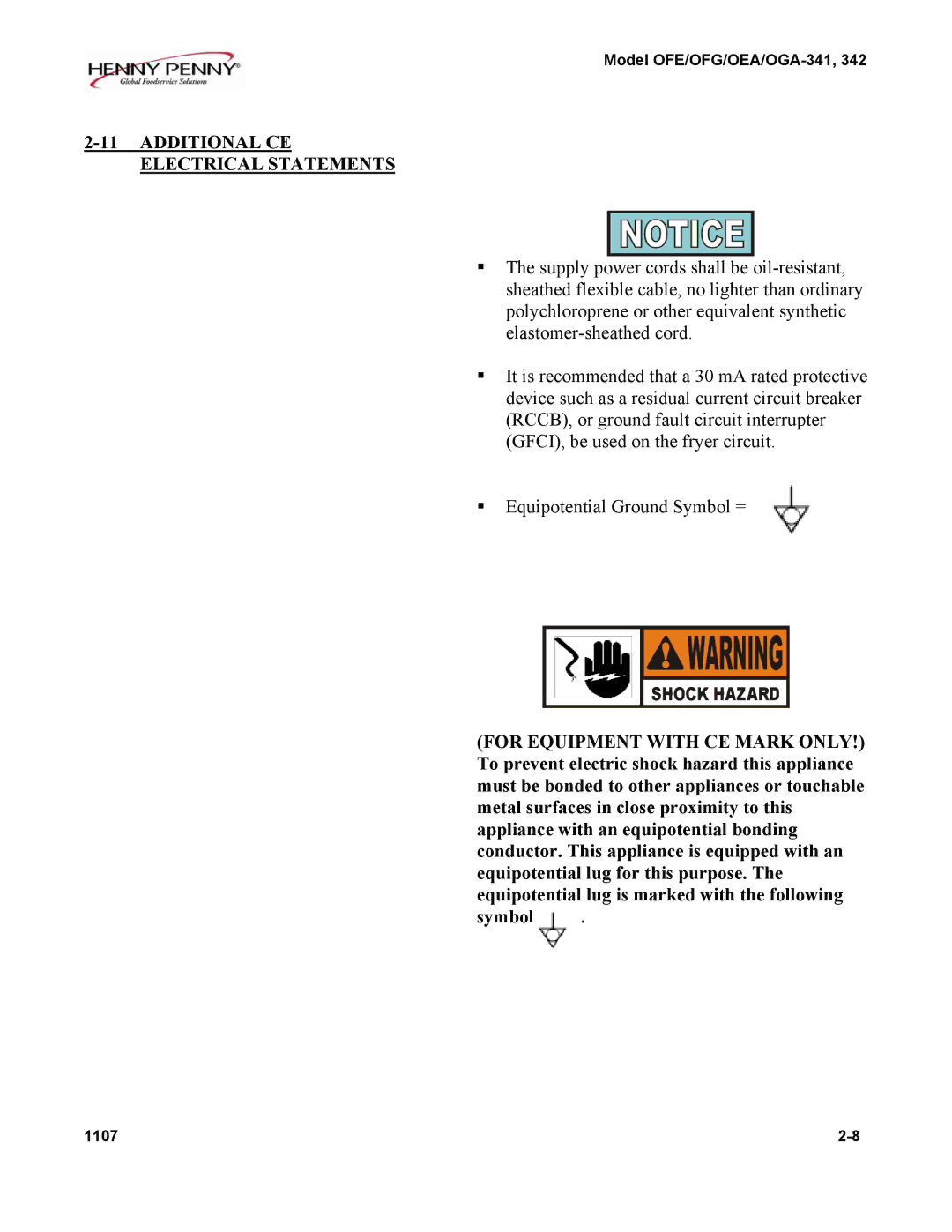 Henny Penny OFE-341 installation instructions Additional CE Electrical Statements 