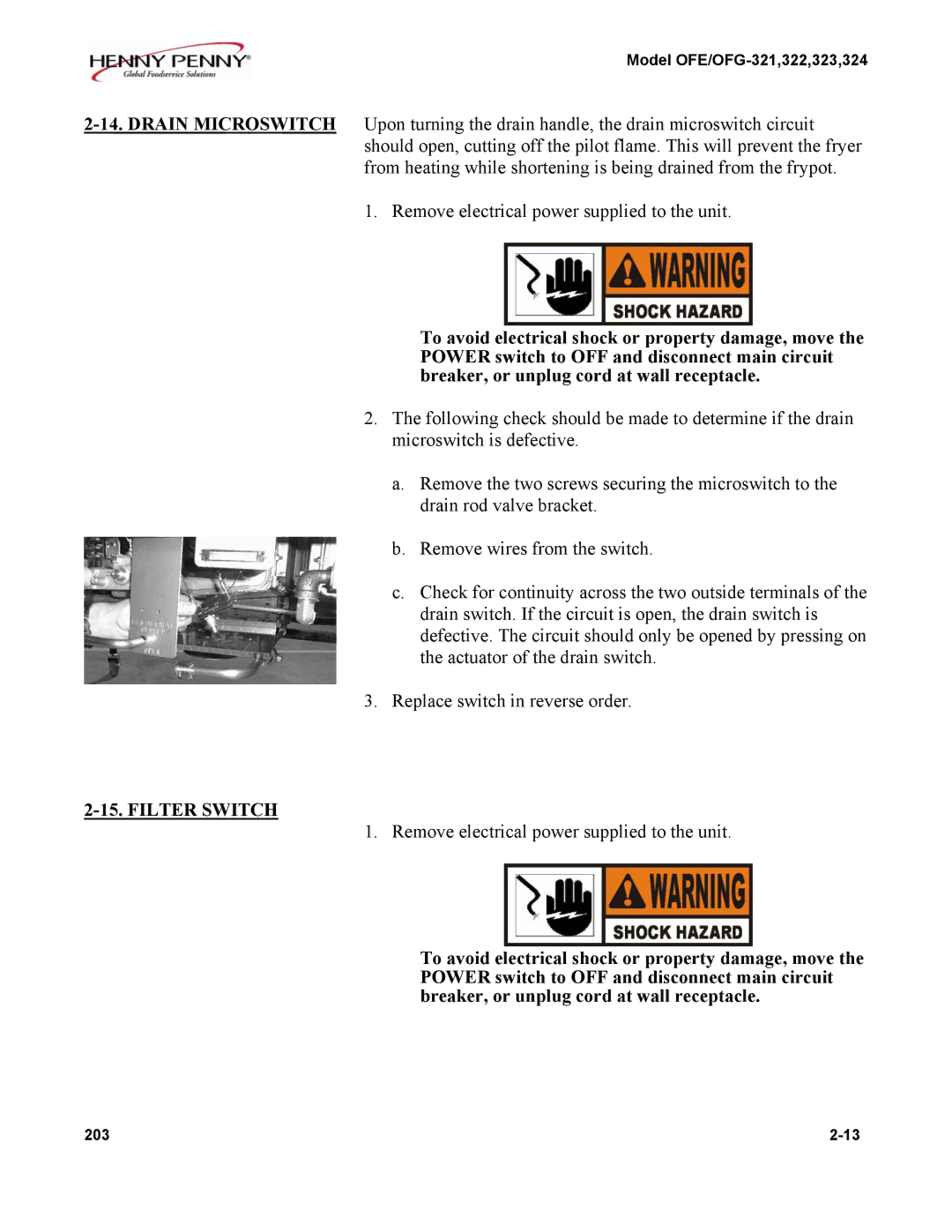 Henny Penny OFE/OFG-322, OFE/OFG-324, OFE/OFG-321, OFE/OFG-323 manual Filter Switch 