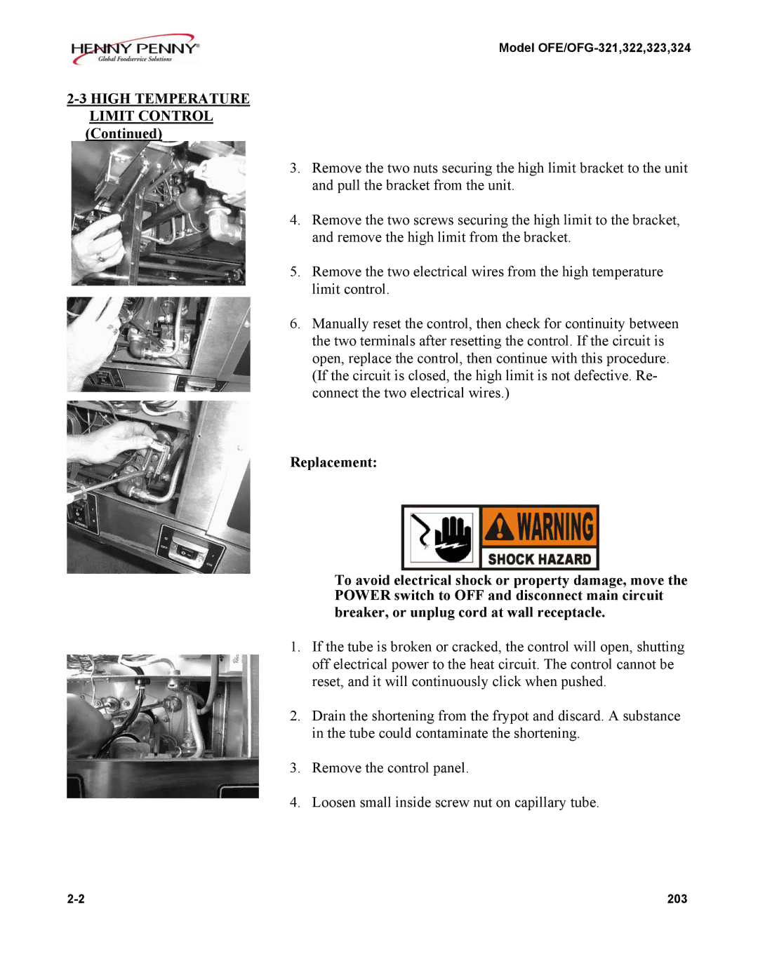 Henny Penny OFE/OFG-321, OFE/OFG-324, OFE/OFG-322, OFE/OFG-323 manual High Temperature, Limit Control 