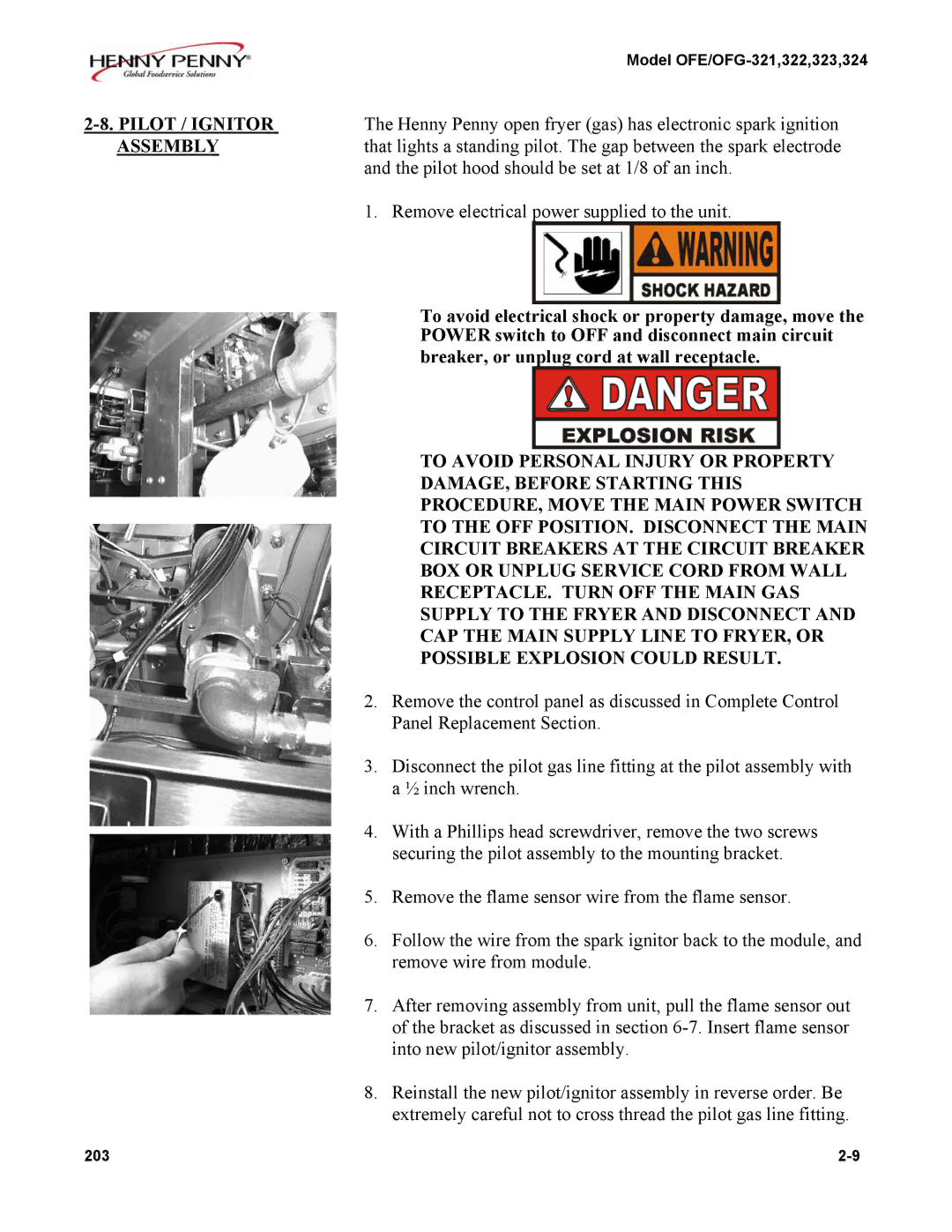 Henny Penny OFE/OFG-322, OFE/OFG-324, OFE/OFG-321, OFE/OFG-323 manual Pilot / Ignitor, Assembly 