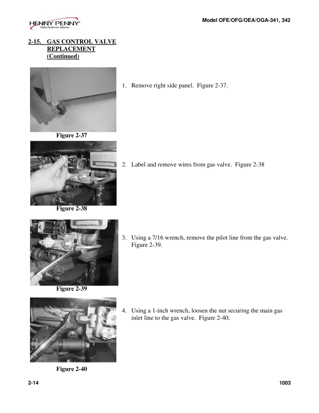 Henny Penny OFE/OFG-342, OFE/OFG-341, OEA/OGA-342, OEA/OGA-341 technical manual GAS Control Valve, Replacement 