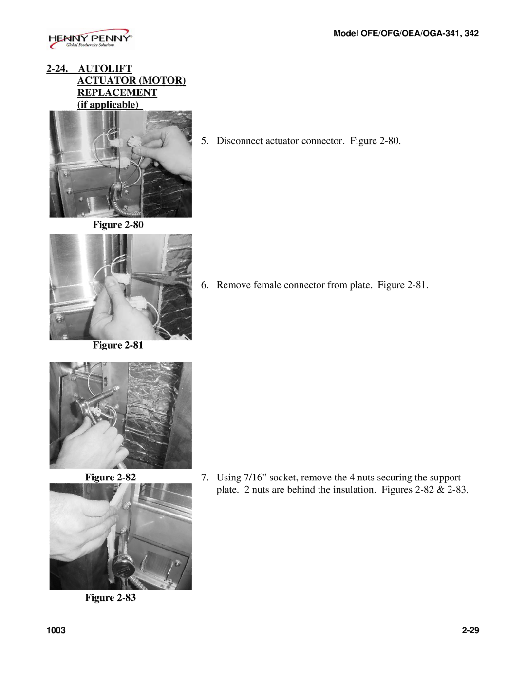 Henny Penny OEA/OGA-341, OFE/OFG-342, OFE/OFG-341, OEA/OGA-342 technical manual Autolift Actuator Motor Replacement 