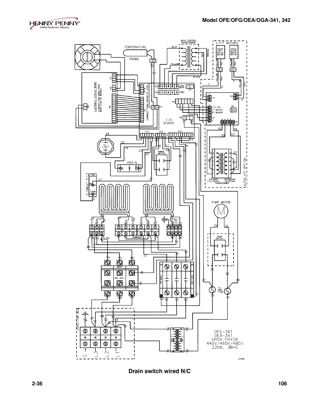 Henny Penny OEA/OGA-342, OFE/OFG-342, OFE/OFG-341, OEA/OGA-341 technical manual Drain switch wired N/C 