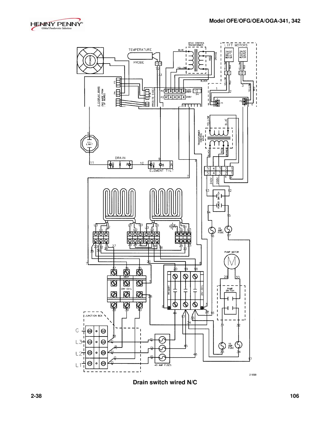 Henny Penny OFE/OFG-342, OFE/OFG-341, OEA/OGA-342, OEA/OGA-341 technical manual Drain switch wired N/C 