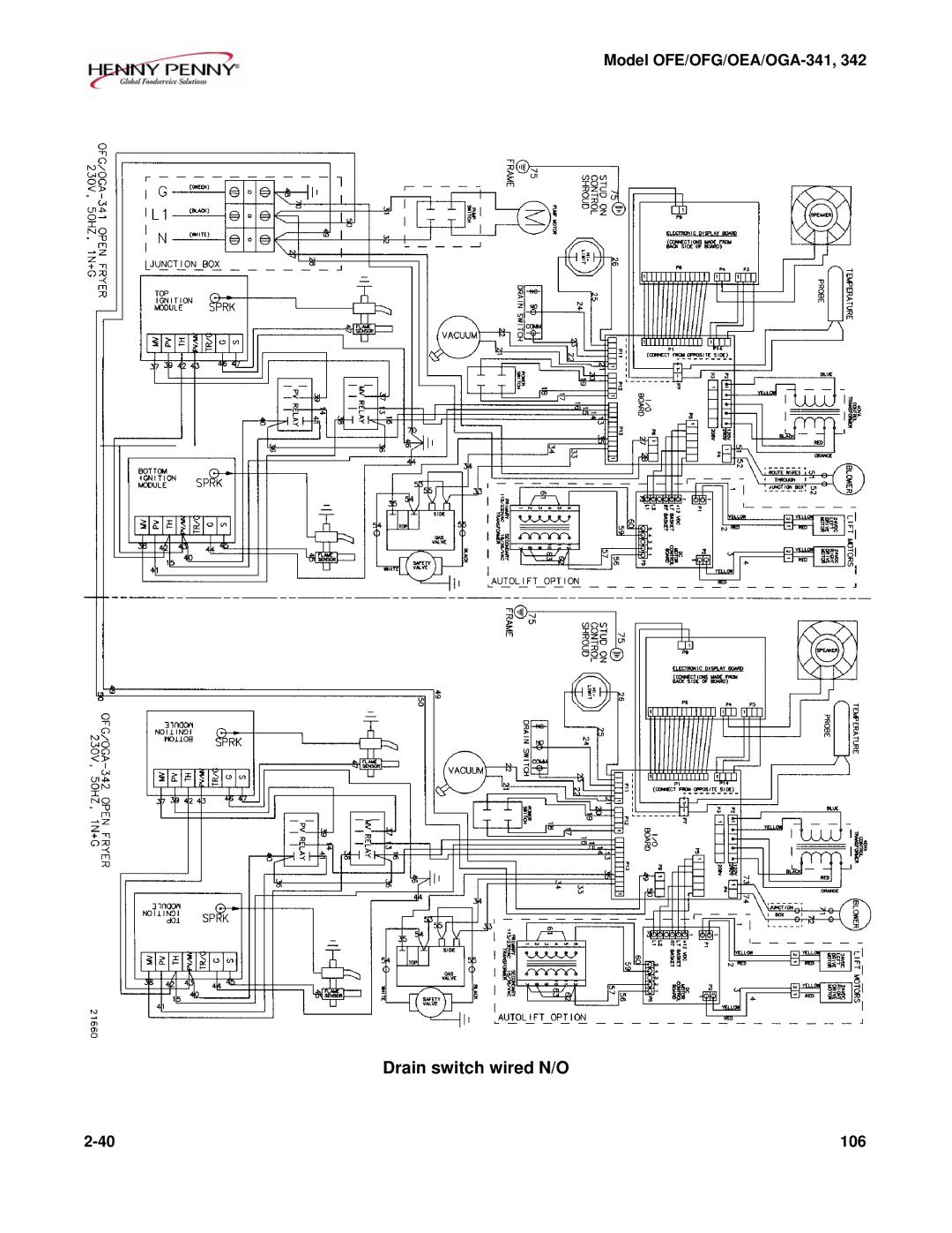 Henny Penny OEA/OGA-342, OFE/OFG-342, OFE/OFG-341, OEA/OGA-341 technical manual Drain switch wired N/O 