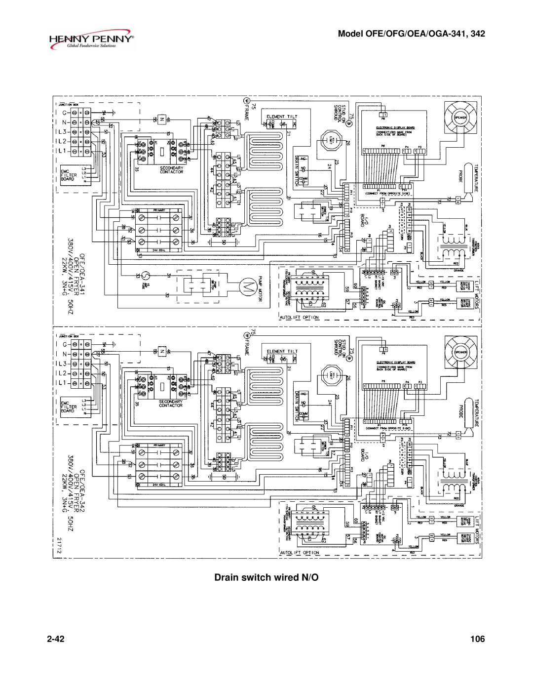 Henny Penny OFE/OFG-342, OFE/OFG-341, OEA/OGA-342, OEA/OGA-341 technical manual Drain switch wired N/O 