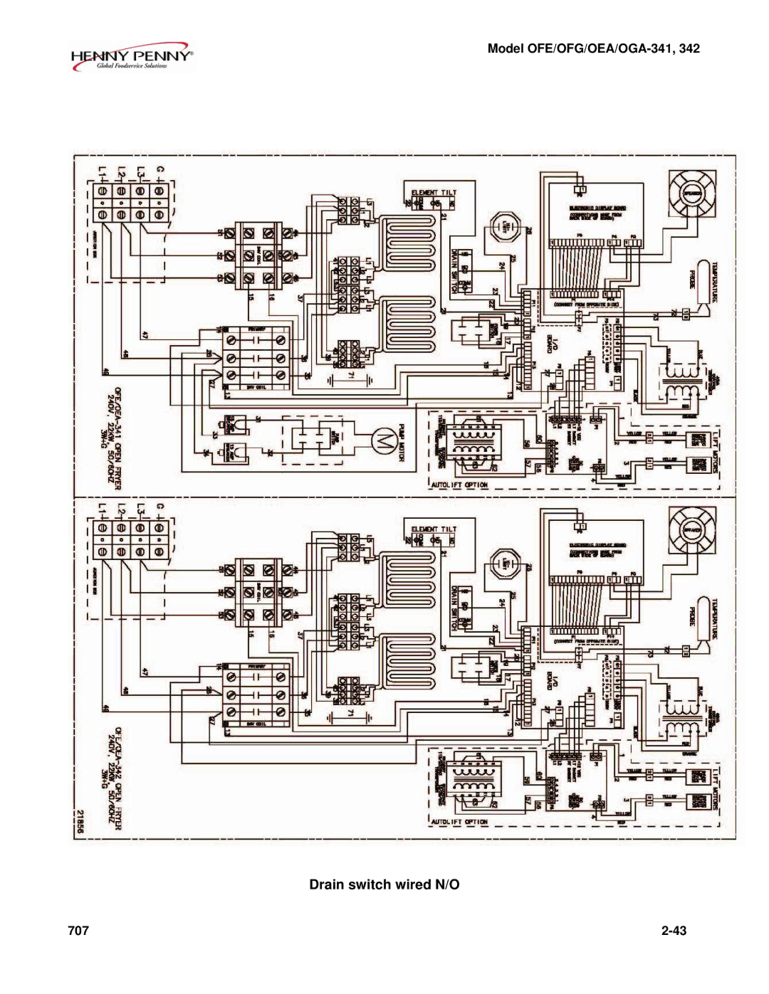 Henny Penny OFE/OFG-341, OFE/OFG-342, OEA/OGA-342, OEA/OGA-341 technical manual Drain switch wired N/O 