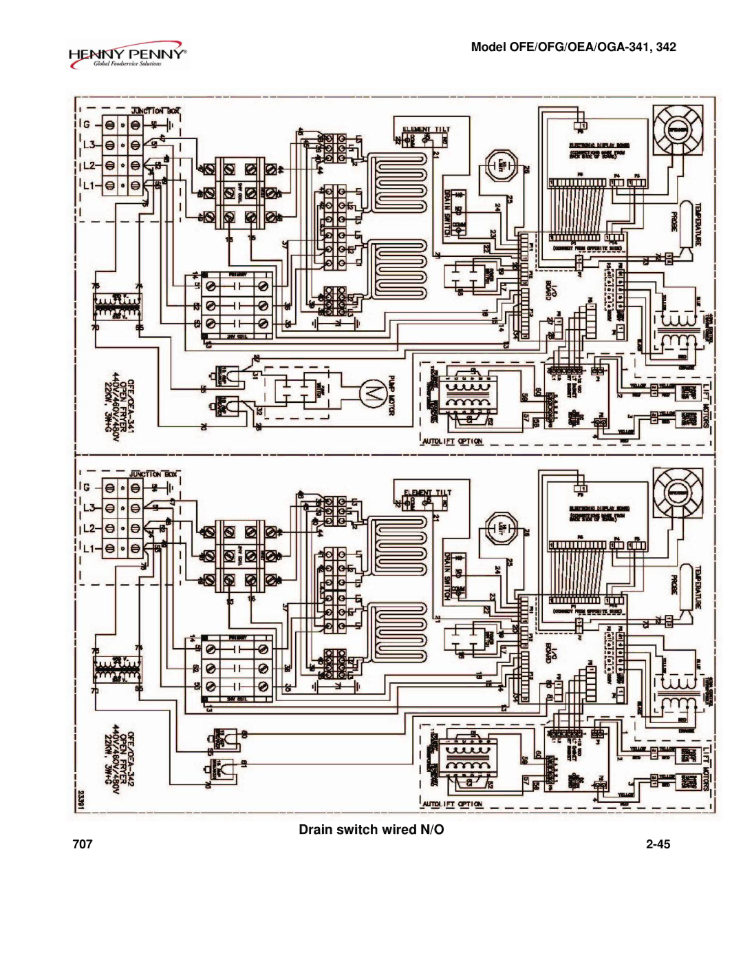 Henny Penny OEA/OGA-341, OFE/OFG-342, OFE/OFG-341, OEA/OGA-342 technical manual Drain switch wired N/O 