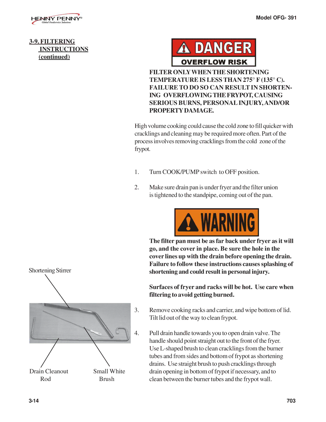 Henny Penny OFG-391 manual Filtering Instructions 