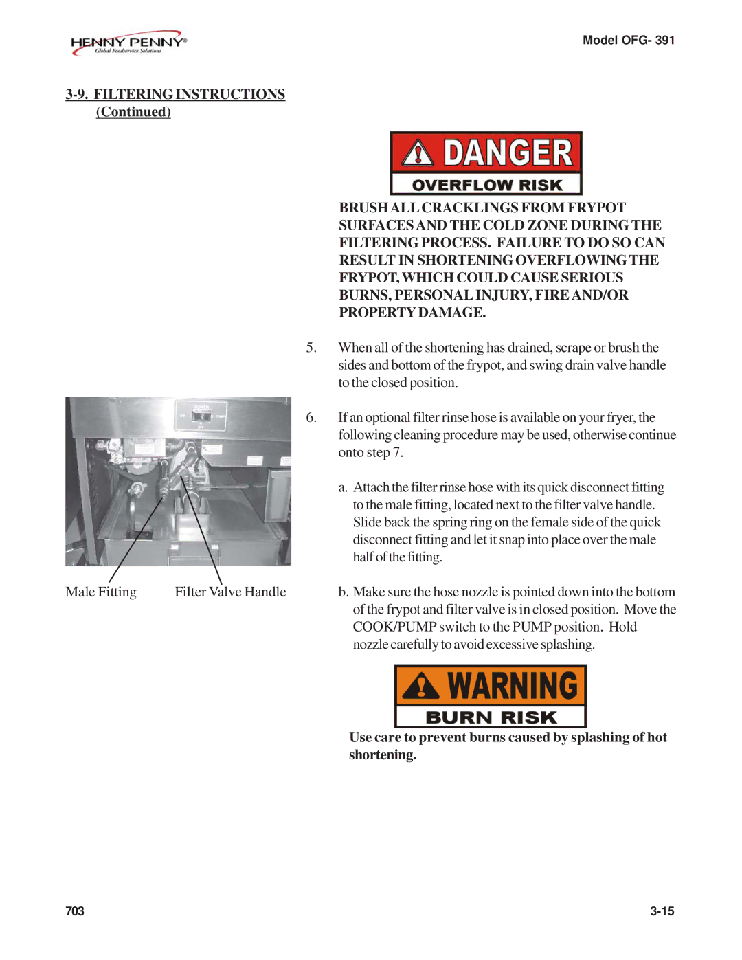 Henny Penny OFG-391 manual When all of the shortening has drained, scrape or brush 