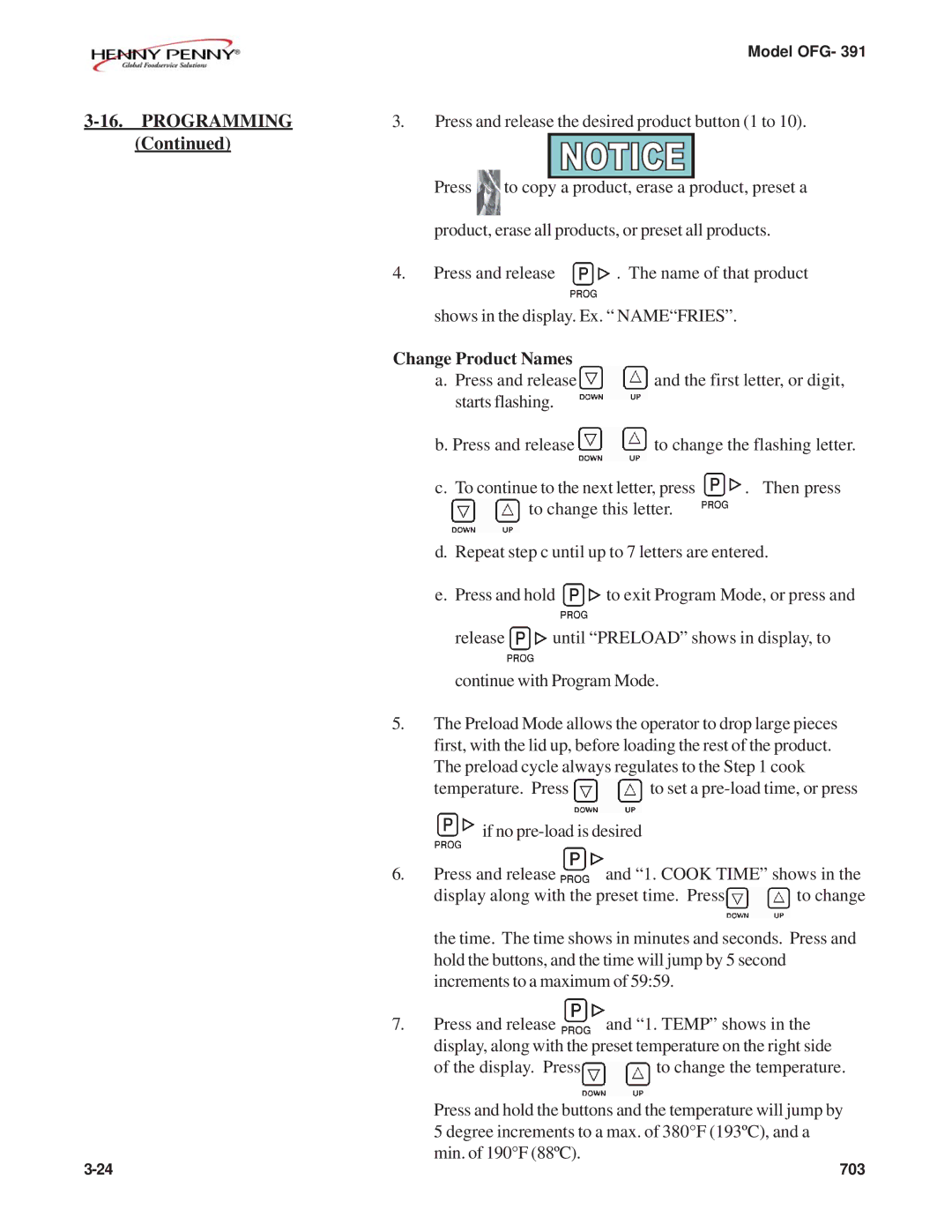 Henny Penny OFG-391 manual Change Product Names 