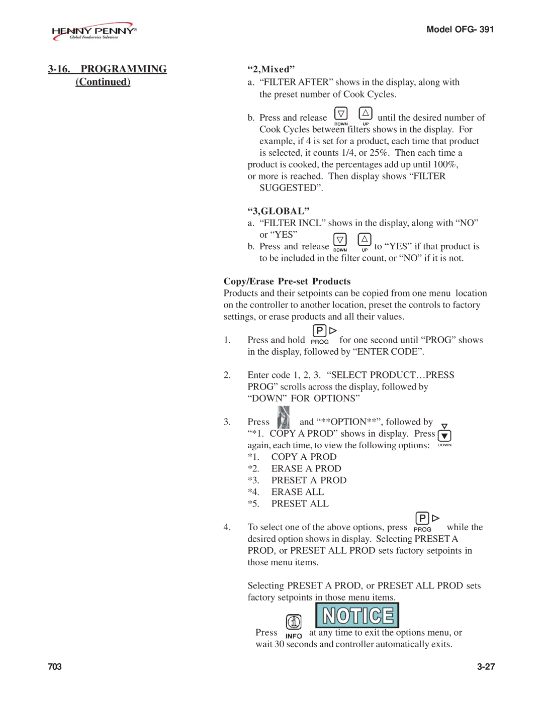 Henny Penny OFG-391 manual Global 