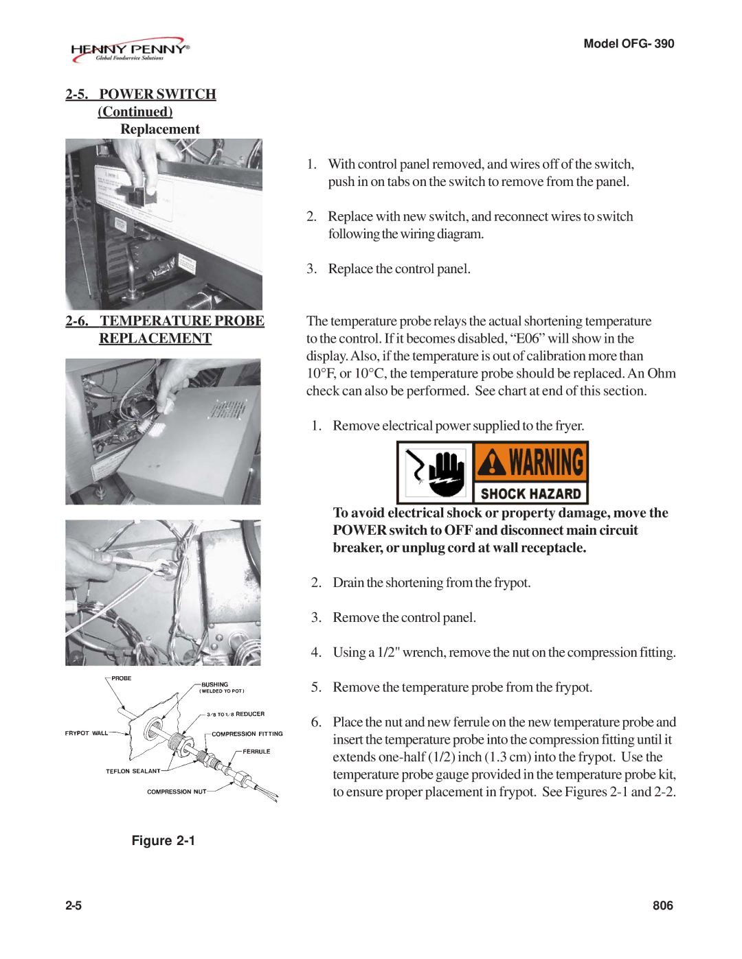 Henny Penny OFG-392 technical manual Replacement, Temperature Probe 