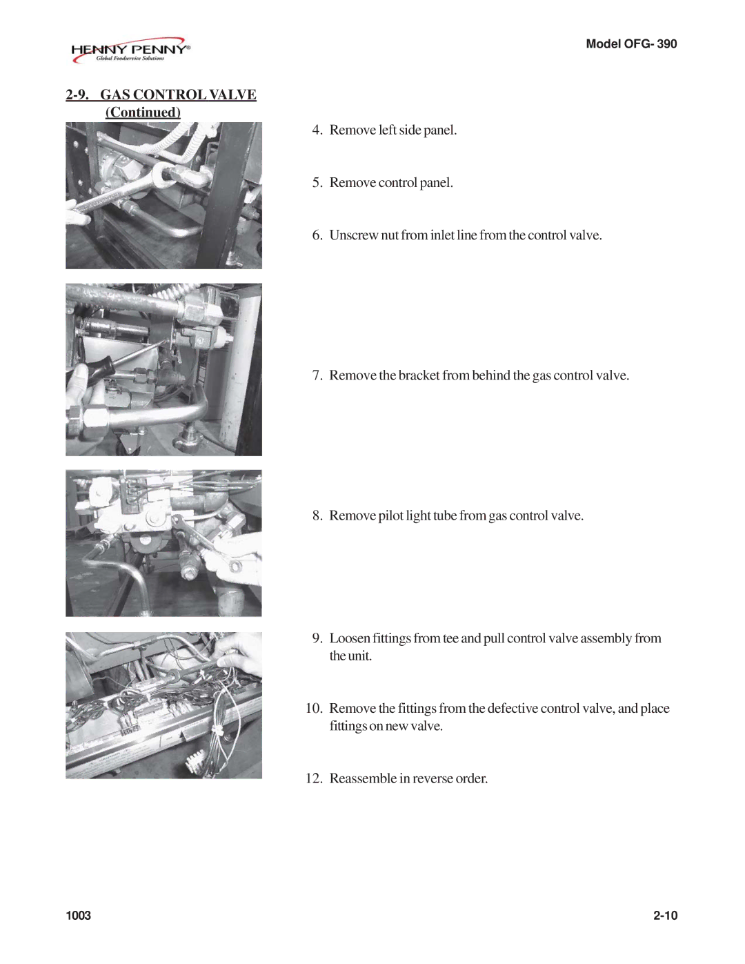 Henny Penny OFG-392 technical manual GAS Control Valve 