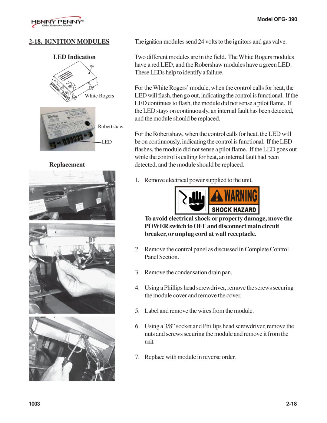 Henny Penny OFG-392 technical manual Ignition Modules, LED Indication 