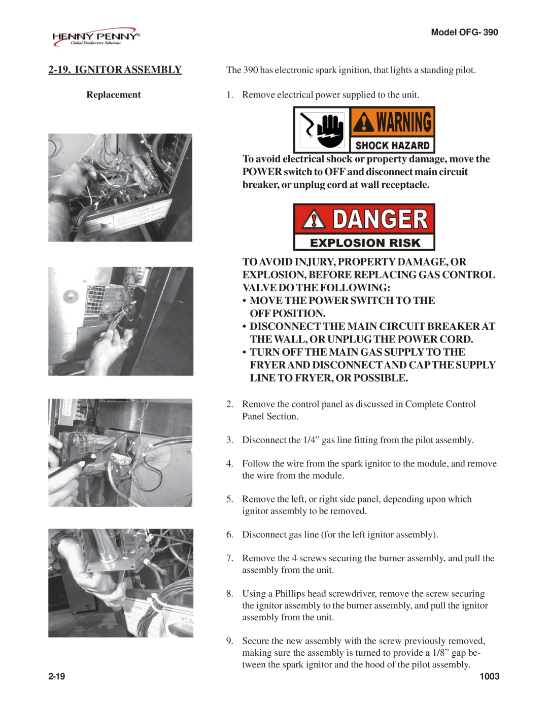 Henny Penny OFG-392 technical manual Ignitor Assembly 