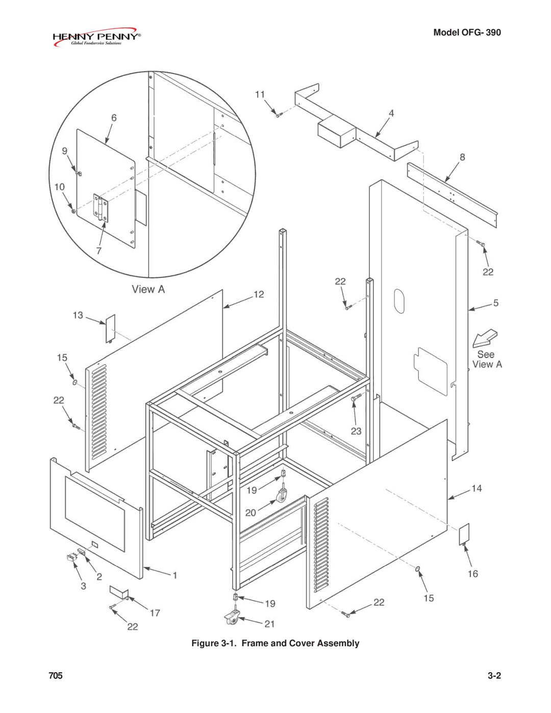 Henny Penny OFG-392 technical manual Frame and Cover Assembly 705 