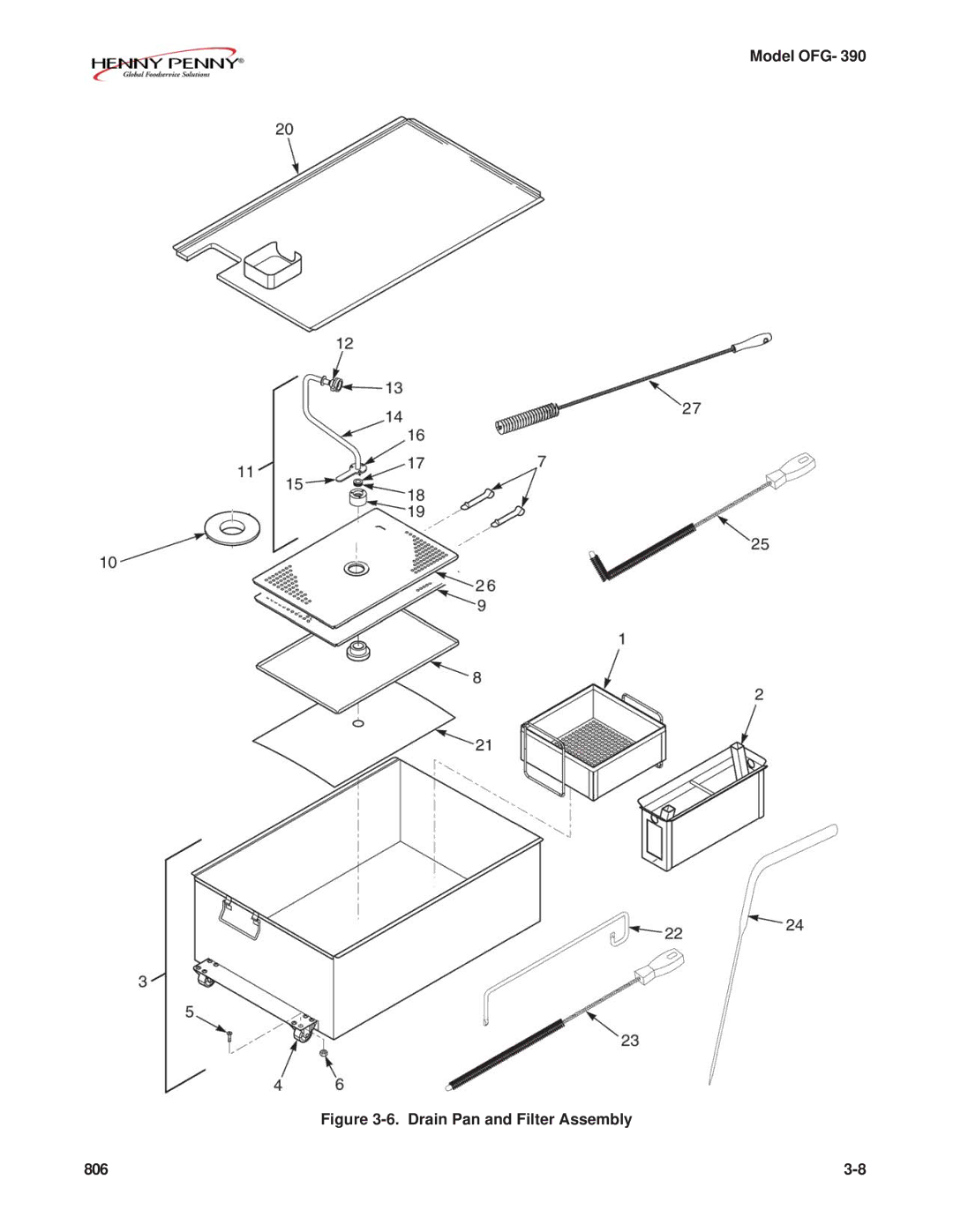 Henny Penny OFG-392 technical manual Drain Pan and Filter Assembly 806 