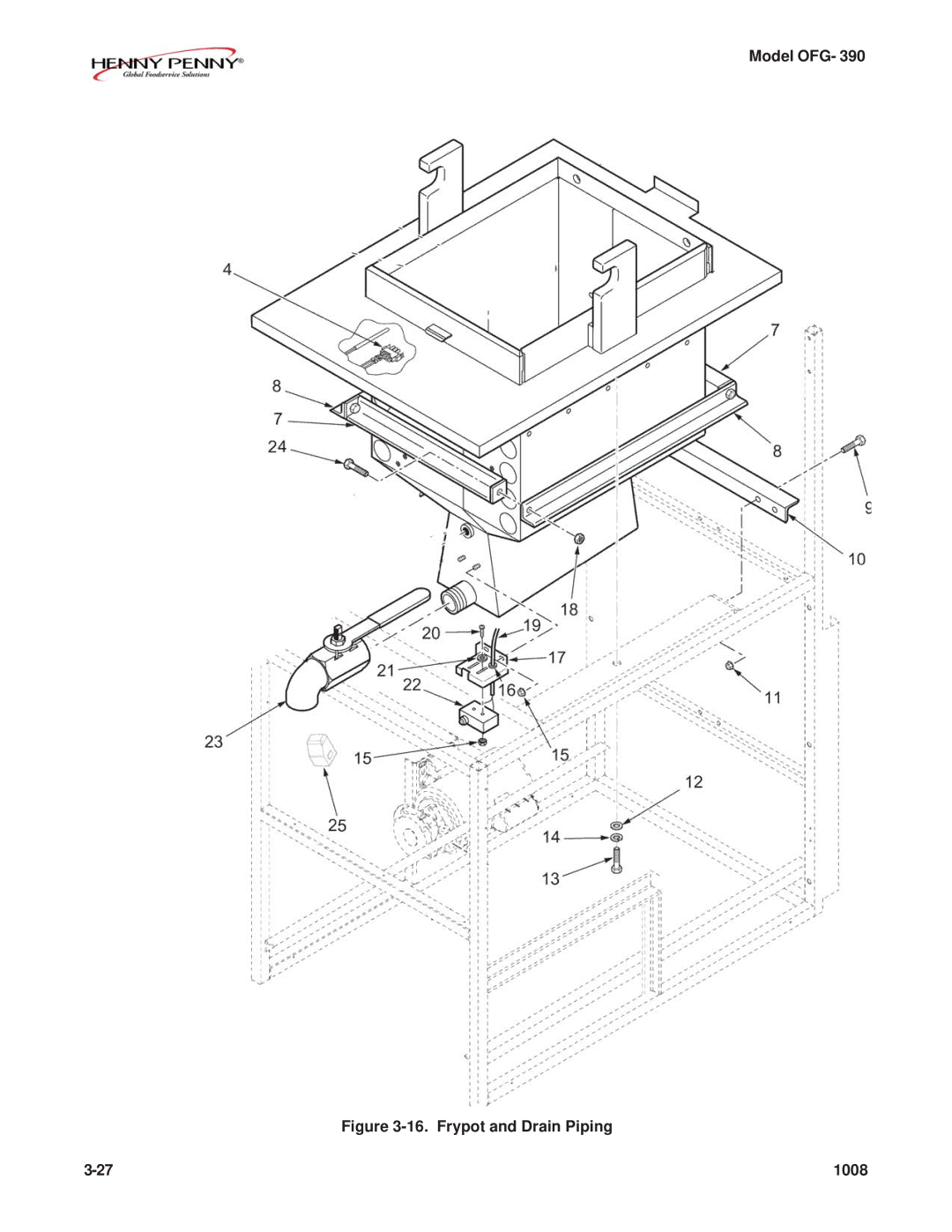 Henny Penny OFG-392 technical manual Frypot and Drain Piping 1008 