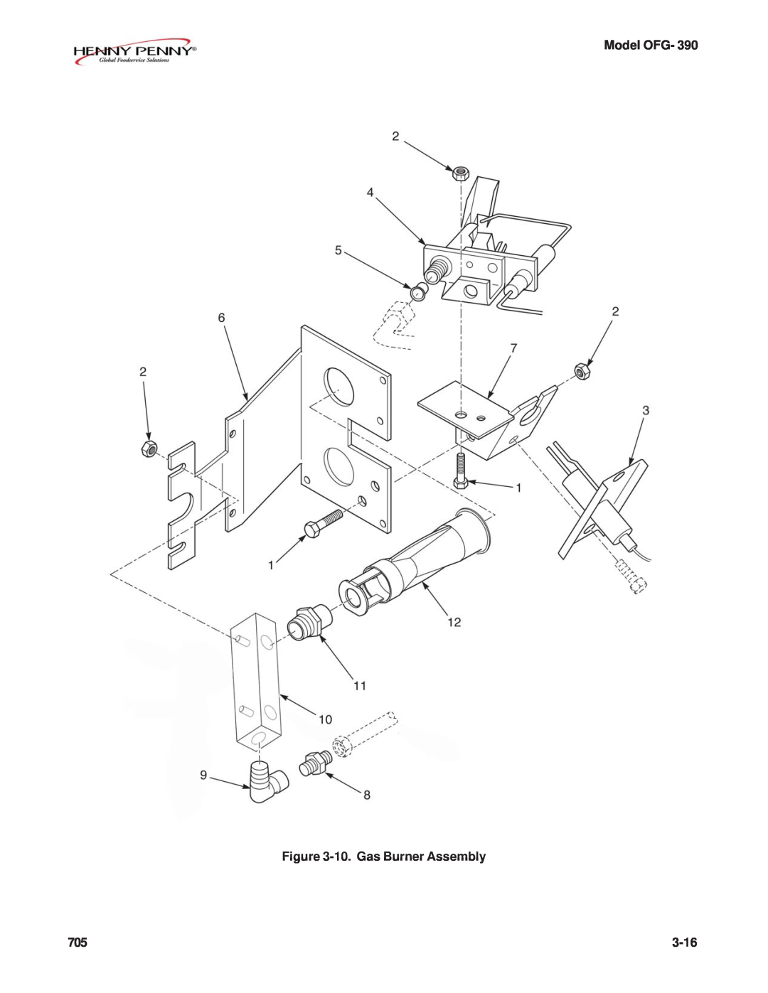 Henny Penny OFG-392 technical manual Model OFG- -10.Gas Burner Assembly, 3-16 