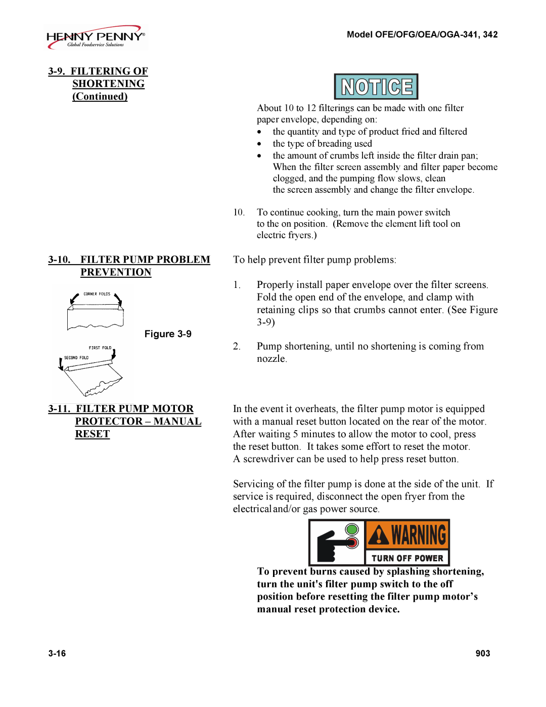 Henny Penny OFG, OFE, OGA-341, OEA manual Filtering of Shortening 