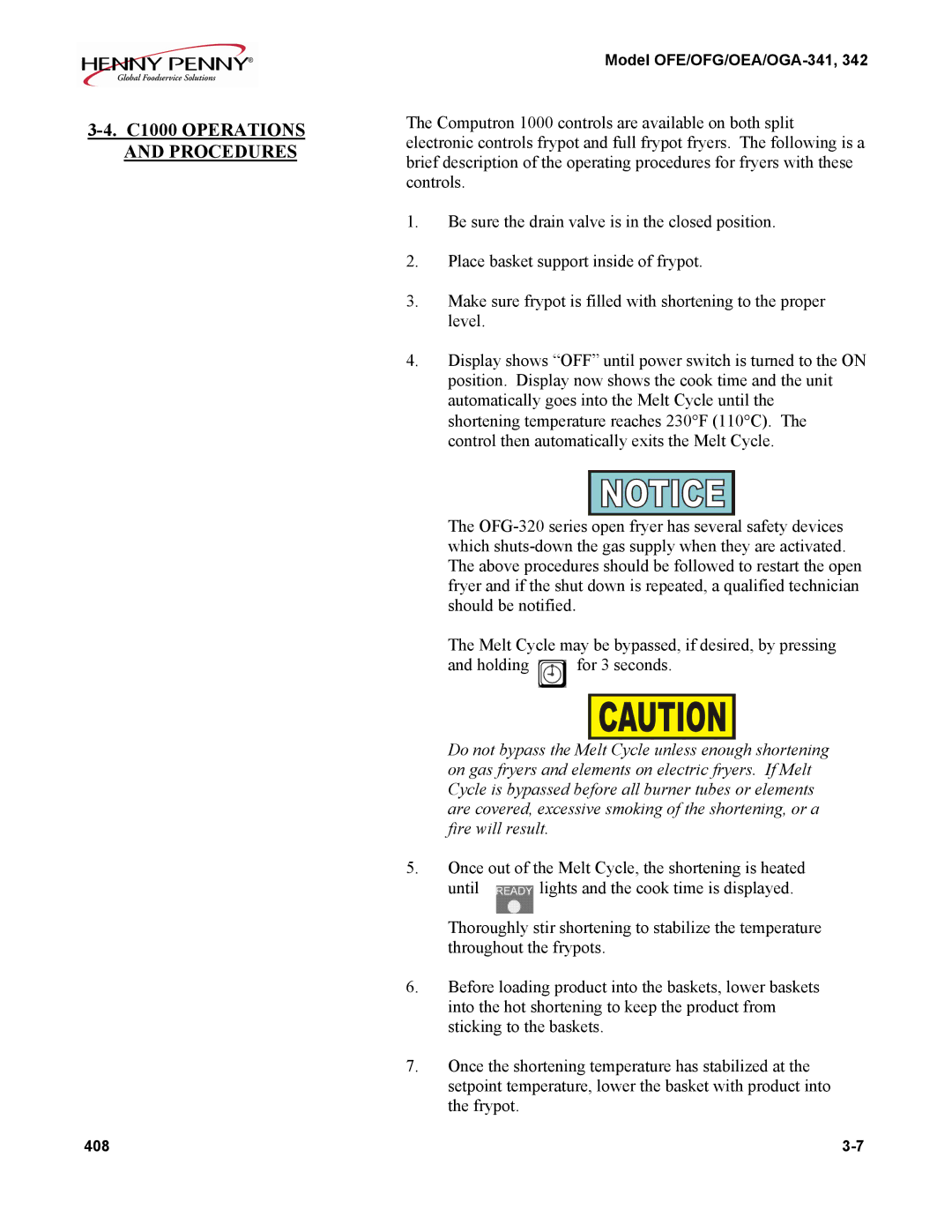 Henny Penny OEA, OFG, OFE, OGA-341 manual C1000 Operations and Procedures 