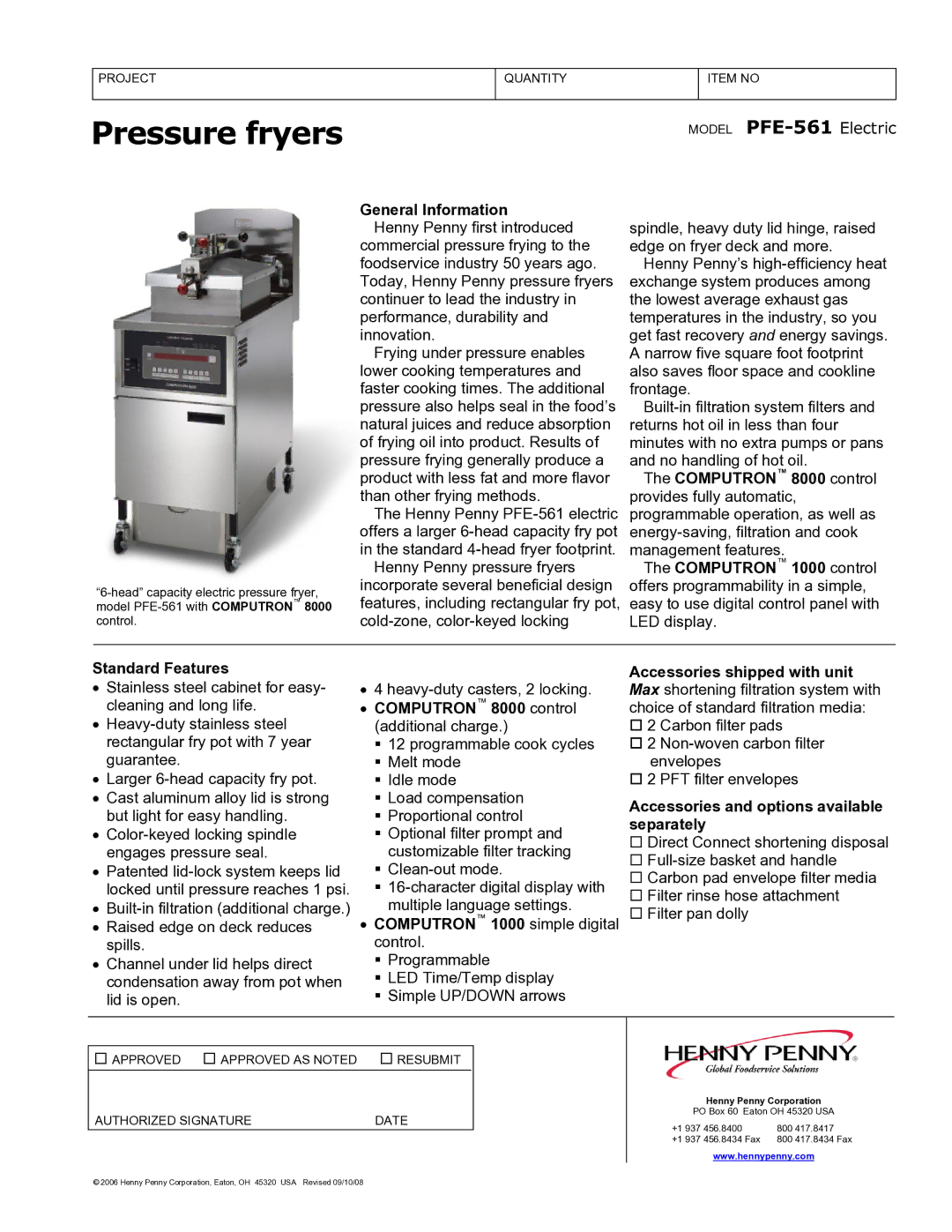 Henny Penny manual Pressure fryers, Model PFE-561 Electric, General Information Henny Penny first introduced 