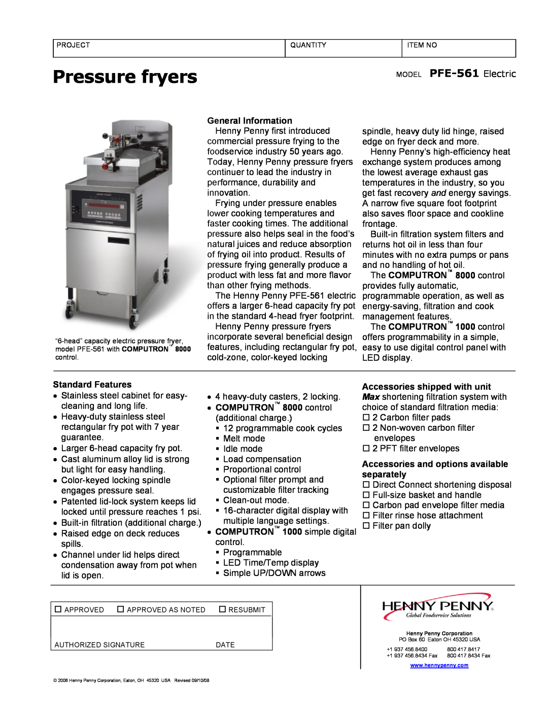 Henny Penny manual Pressure fryers, MODEL PFE-561 Electric, General Information Henny Penny first introduced 