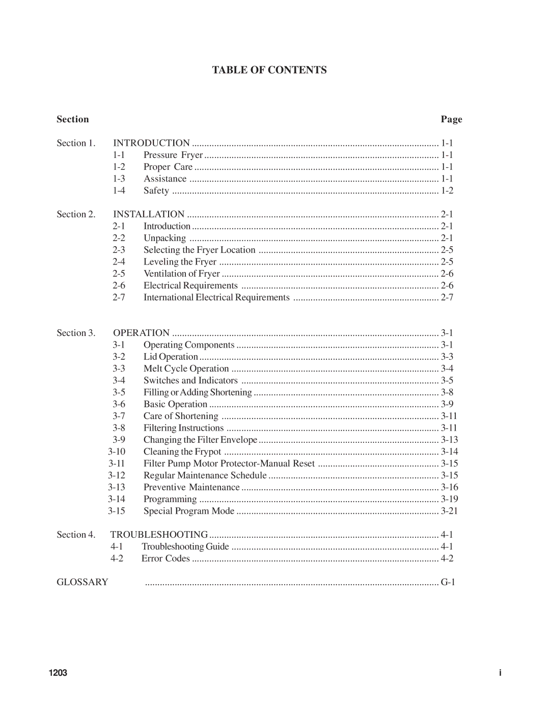 Henny Penny PFE-590, PFE-592 manual Table of Contents 