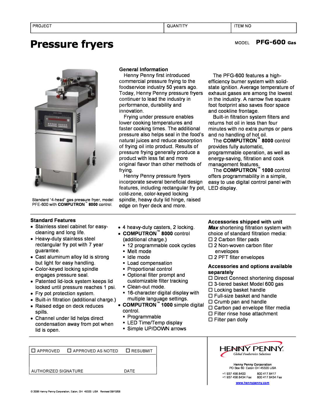 Henny Penny manual Pressure fryers, MODEL PFG-600 Gas, General Information Henny Penny first introduced 