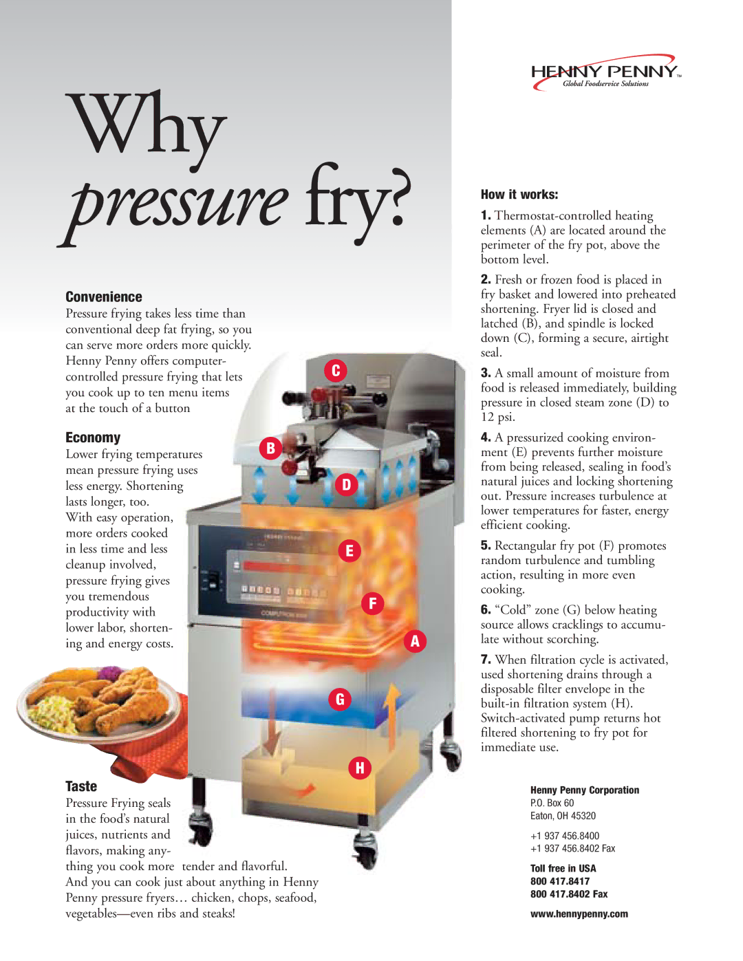 Henny Penny Pressure Fryer manual Convenience, Economy, Taste 