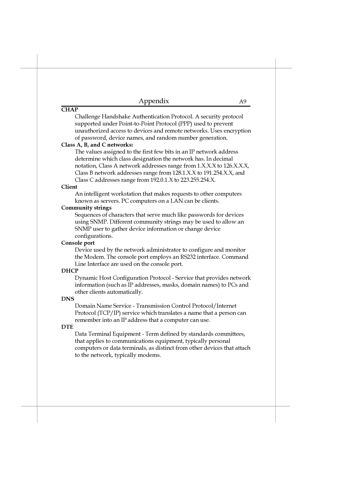 Heritage Kayaks Heritage Series manual Class A, B, and C networks, Client, Community strings, Console port 