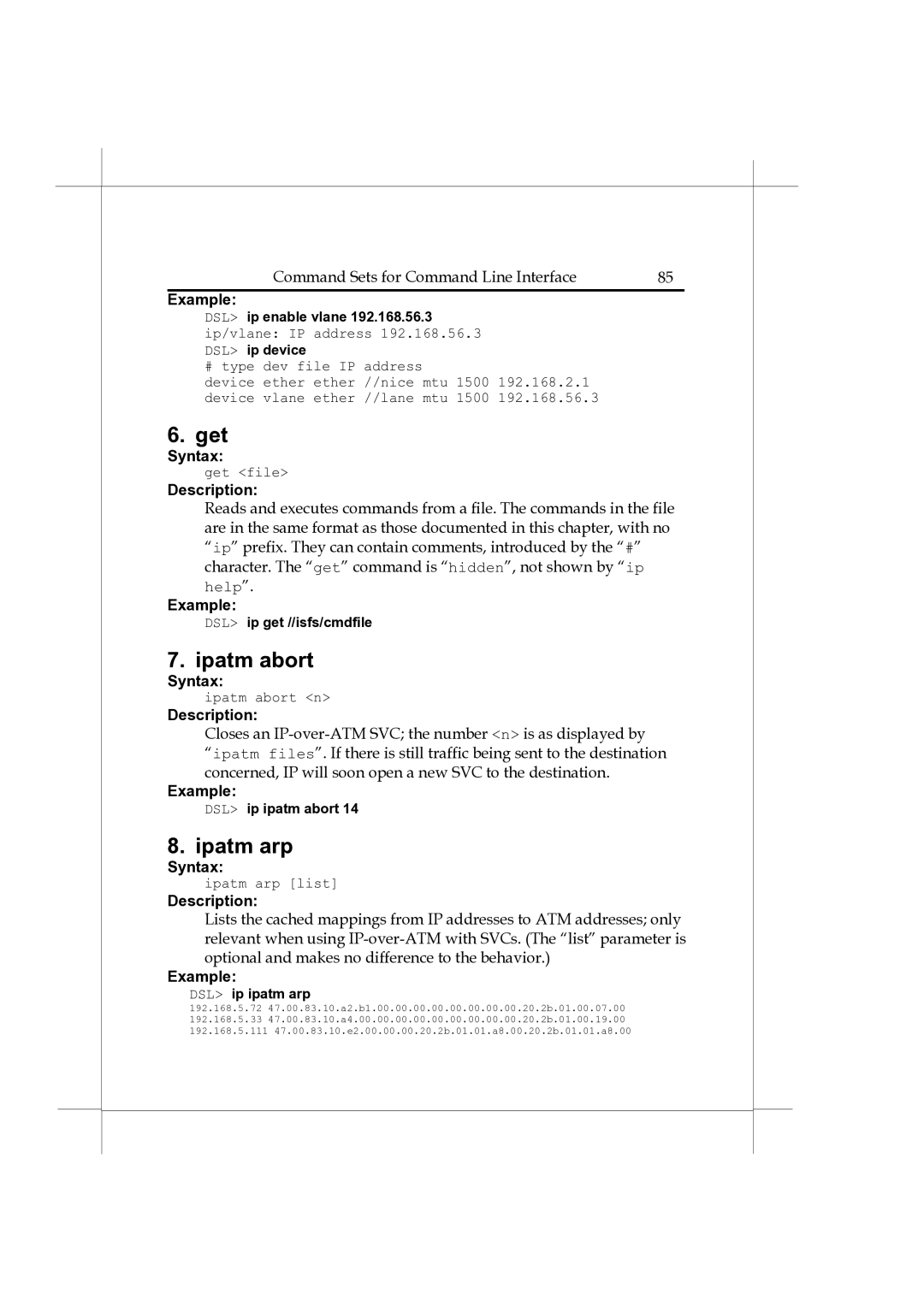 Heritage Kayaks Heritage Series manual Get, Ipatm abort, Ipatm arp 