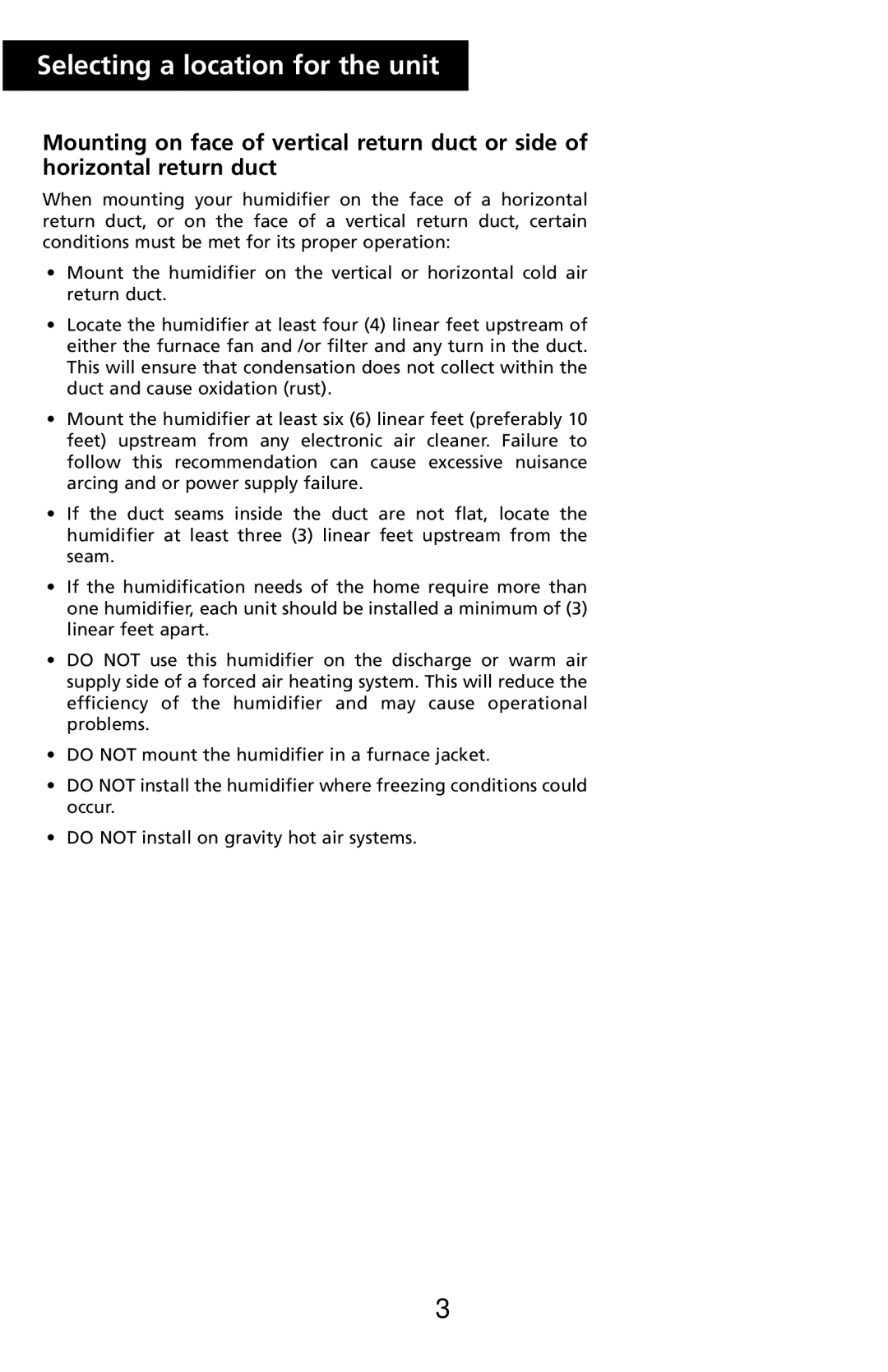 Herrmidifier Co 707U-UK specifications Selecting a location for the unit 