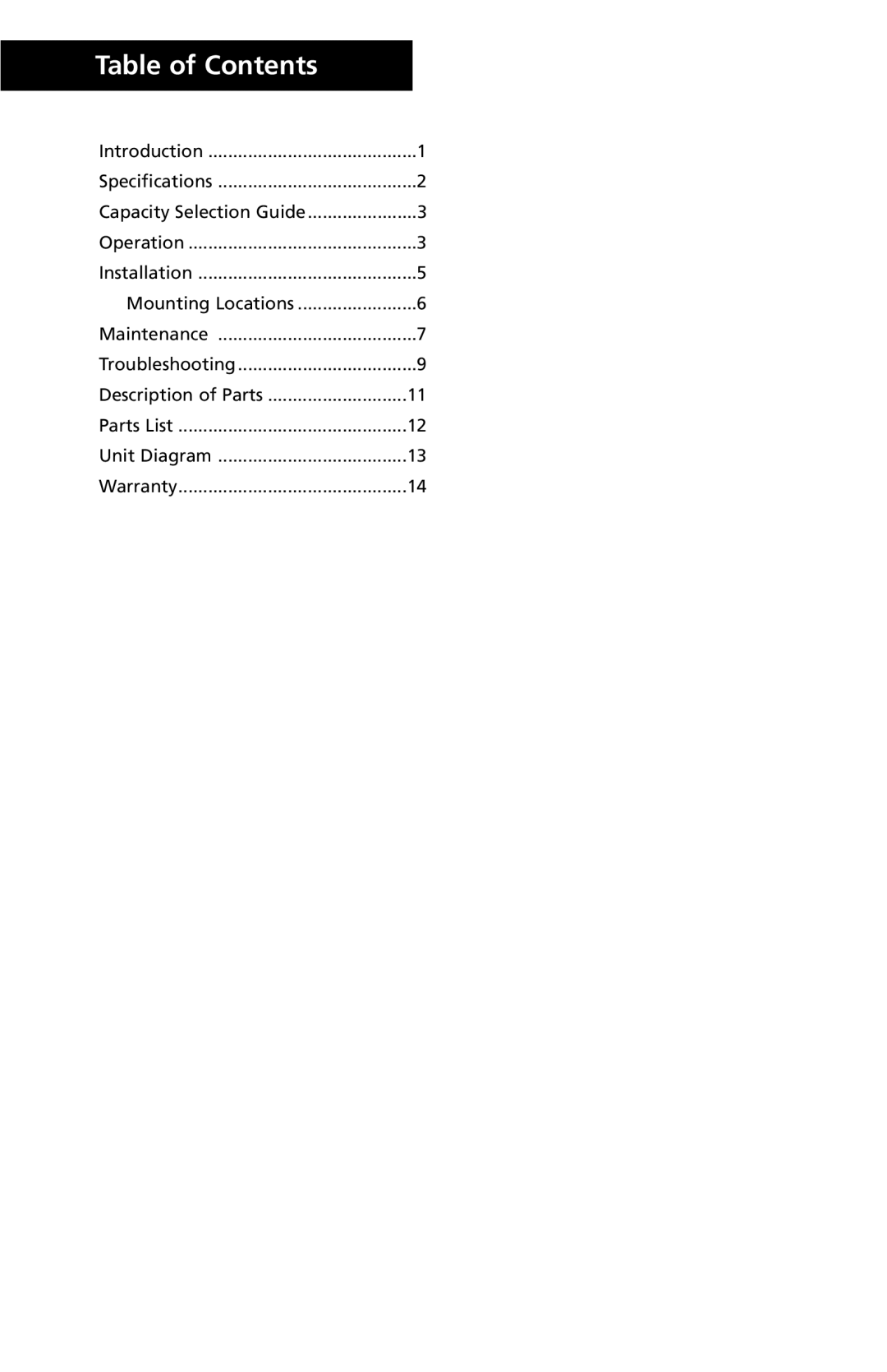 Herrmidifier Co G-100ES manual Table of Contents 