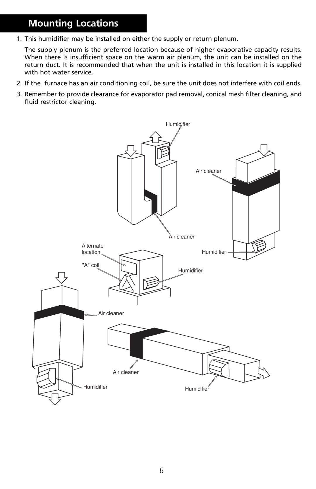 Herrmidifier Co G-100ES manual Mounting Locations 